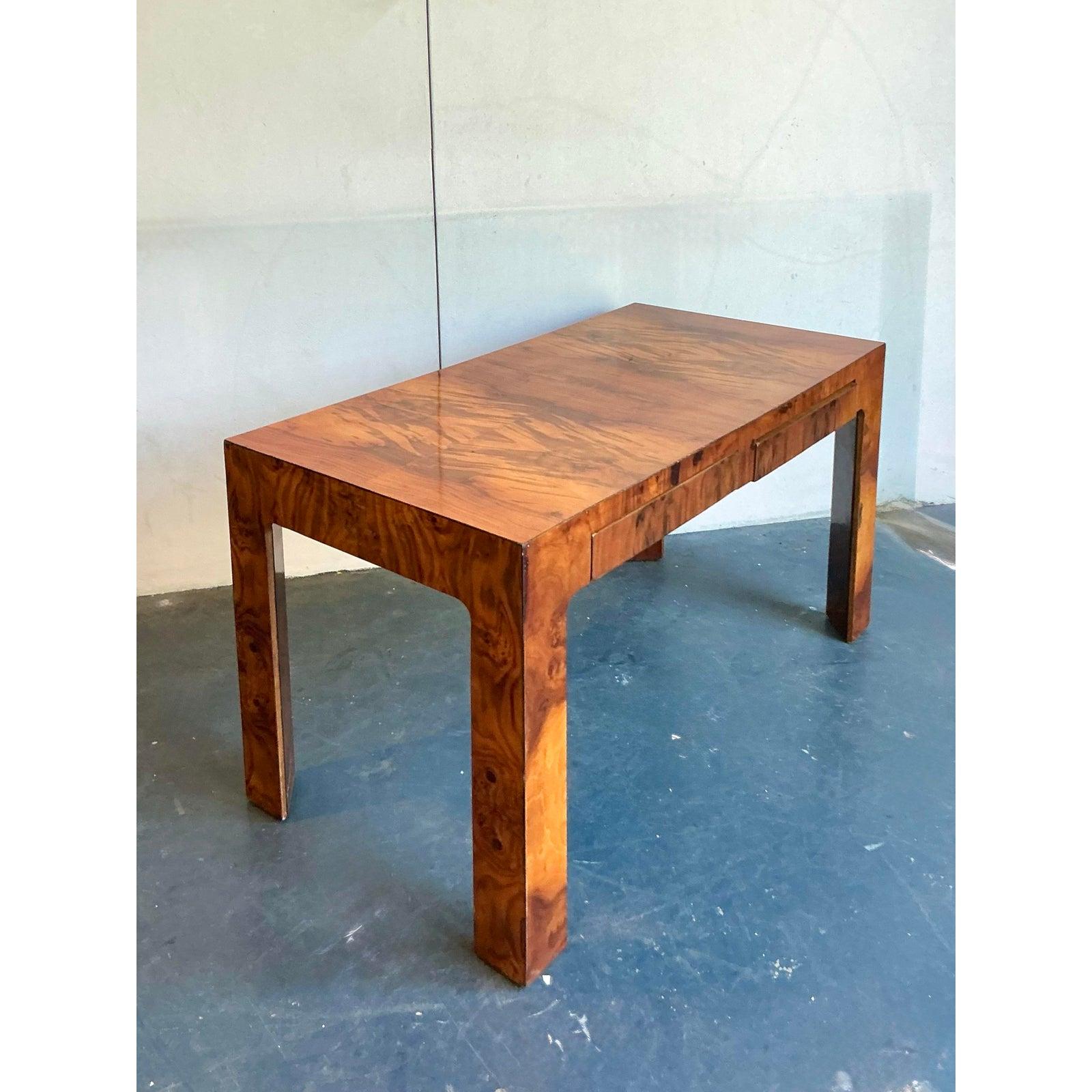 Mid-Century Modern Vintage Burl Wood Writing Desk For Sale