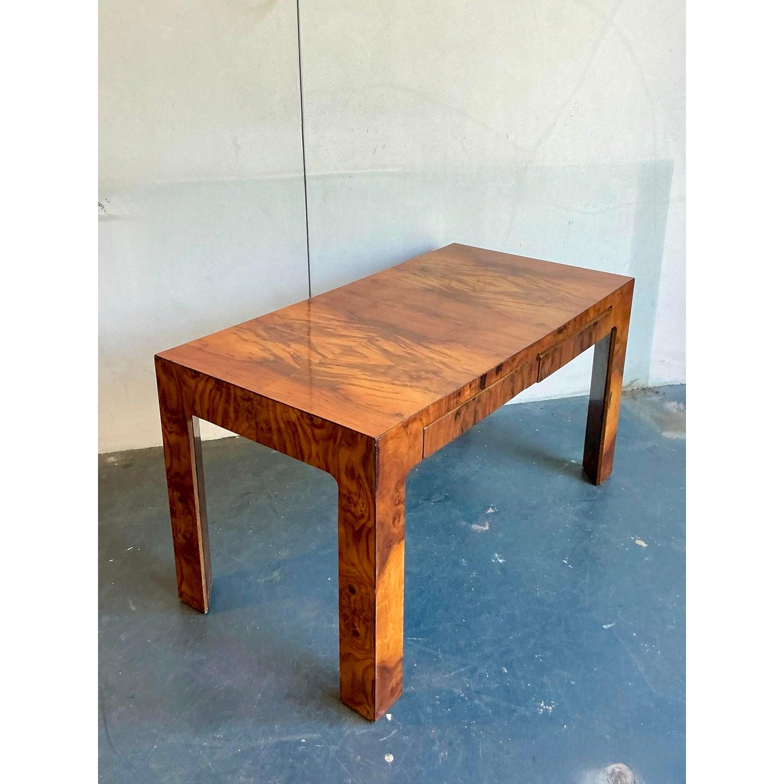 American Vintage Burl Wood Writing Desk For Sale