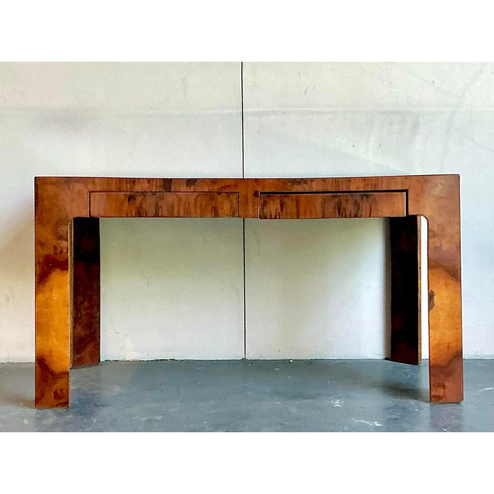 20th Century Vintage Burl Wood Writing Desk For Sale