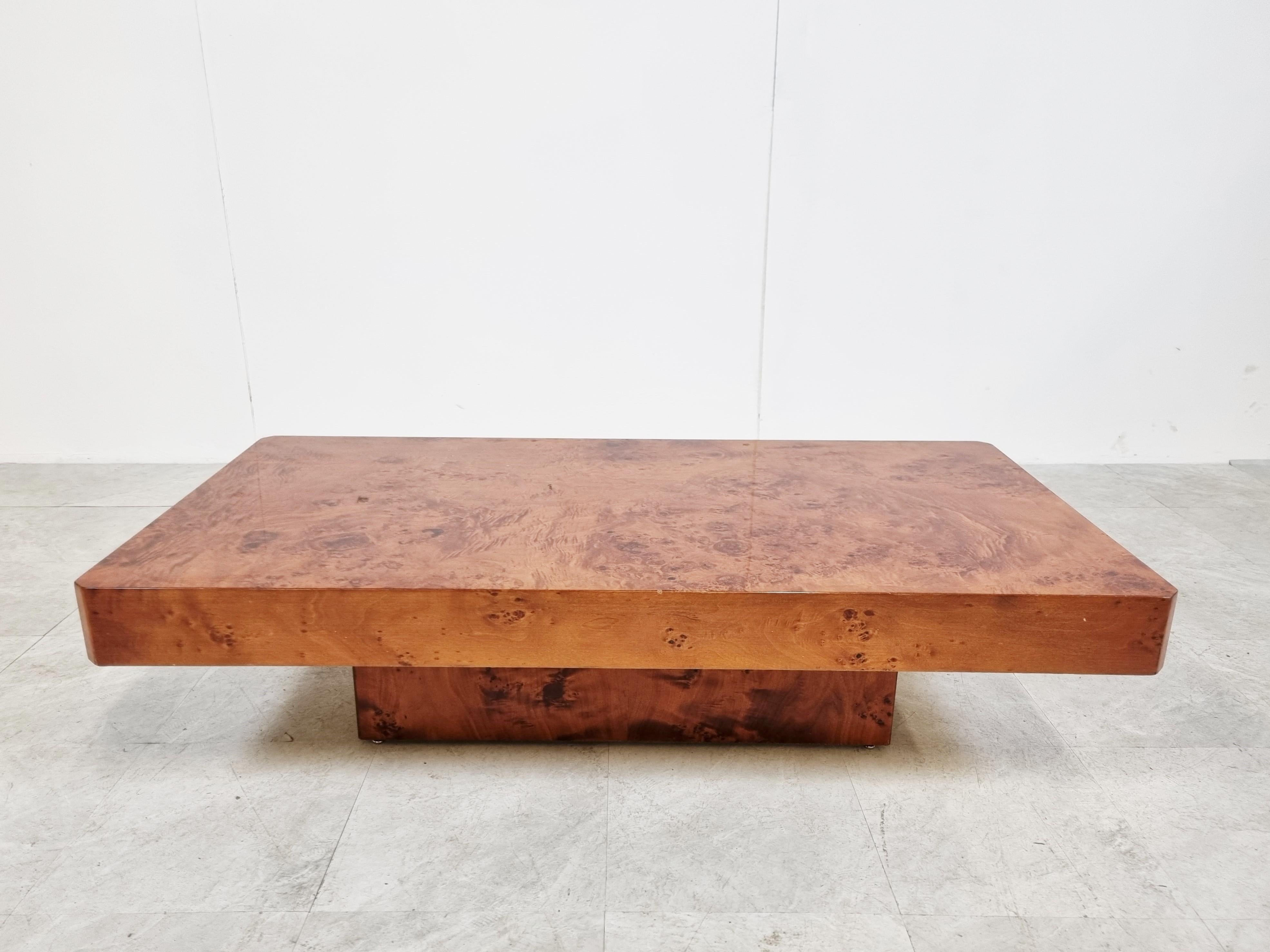 Hollywood Regency Vintage Burl Wooden Coffee Table, 1970s