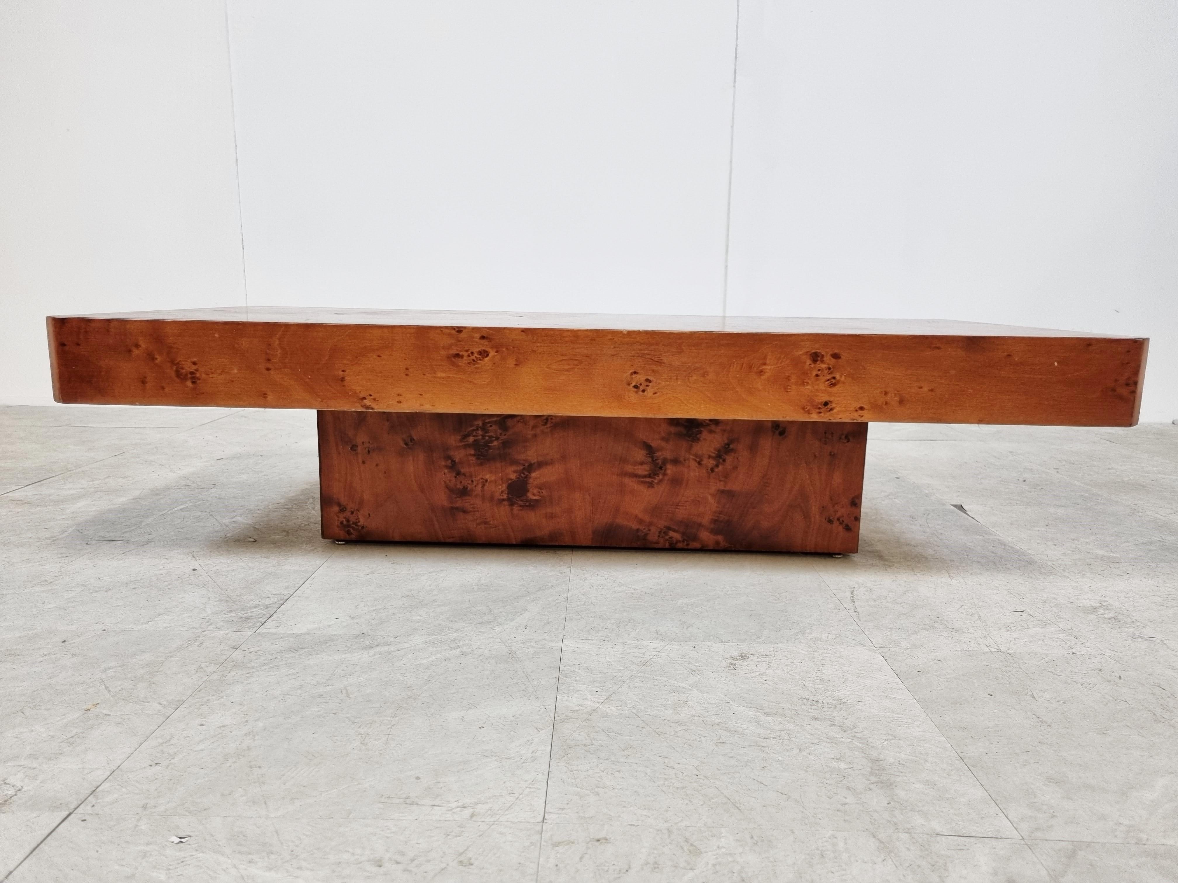 French Vintage Burl Wooden Coffee Table, 1970s