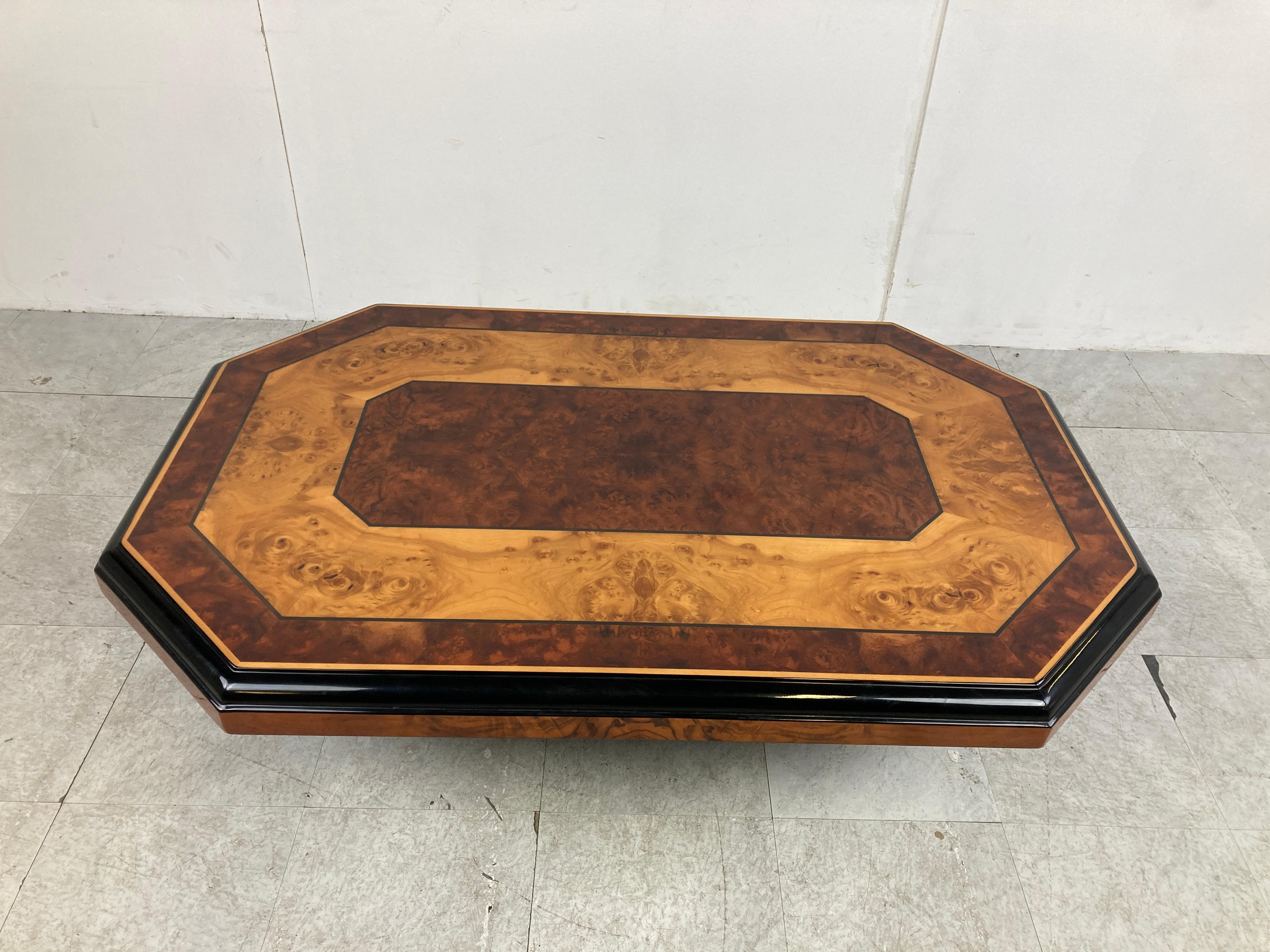 French Vintage Burl Wooden Coffee Table, 1980s