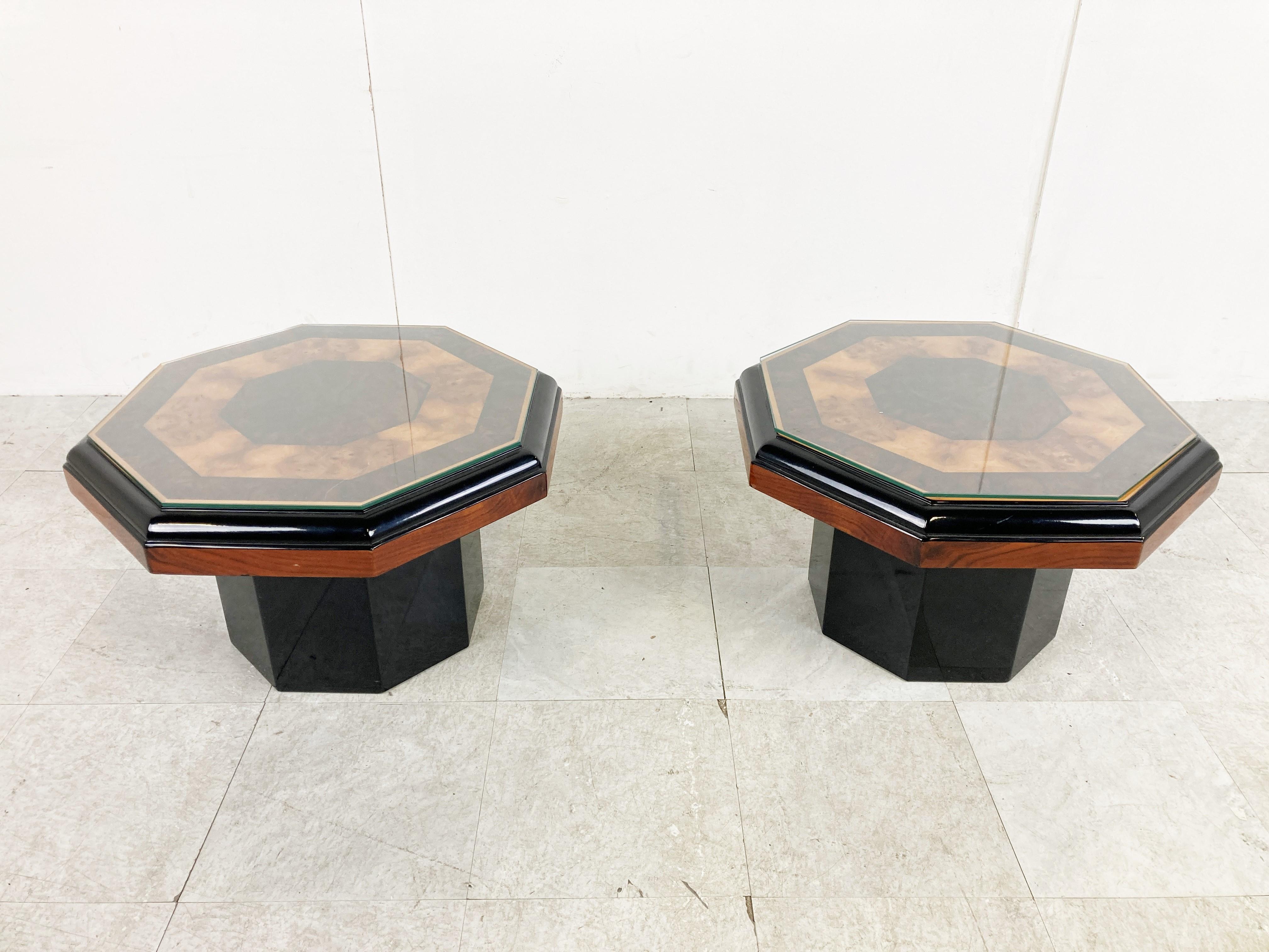 French Vintage Burl Wooden Coffee Tables, 1980s For Sale