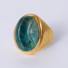 Burle Marx 1980s 8.68 Carat Indicolite Tourmaline Carved Cabochon Cocktail Ring