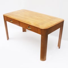 Vintage Burled Elm Art Deco Revival Writing Table Desk by Jim Peed for Romweber