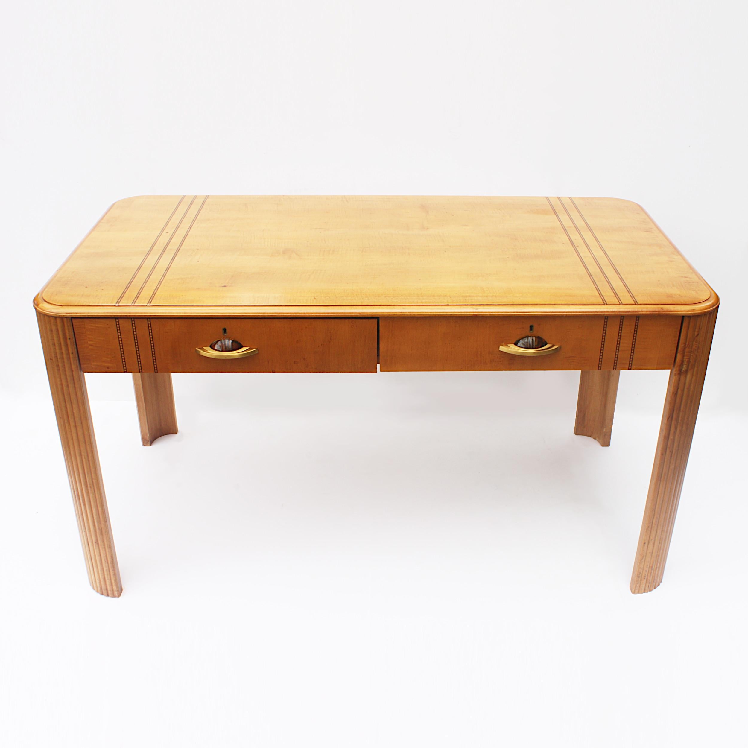 Vintage Burled Elm Art Deco Revival Writing Table Desk by Jim Peed for Romweber In Good Condition In Lafayette, IN