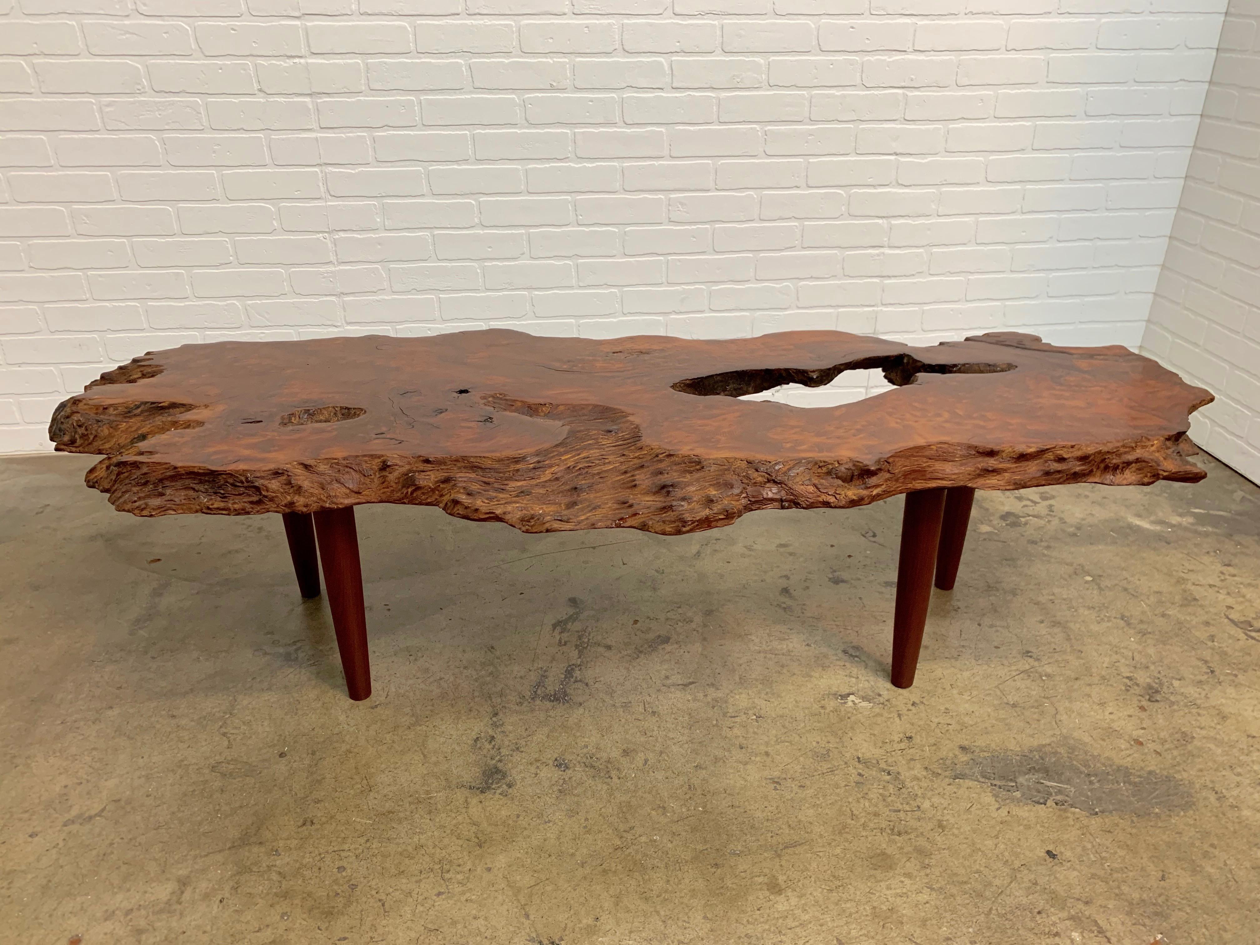 Vintage Burled Live Edge Coffee Table 6