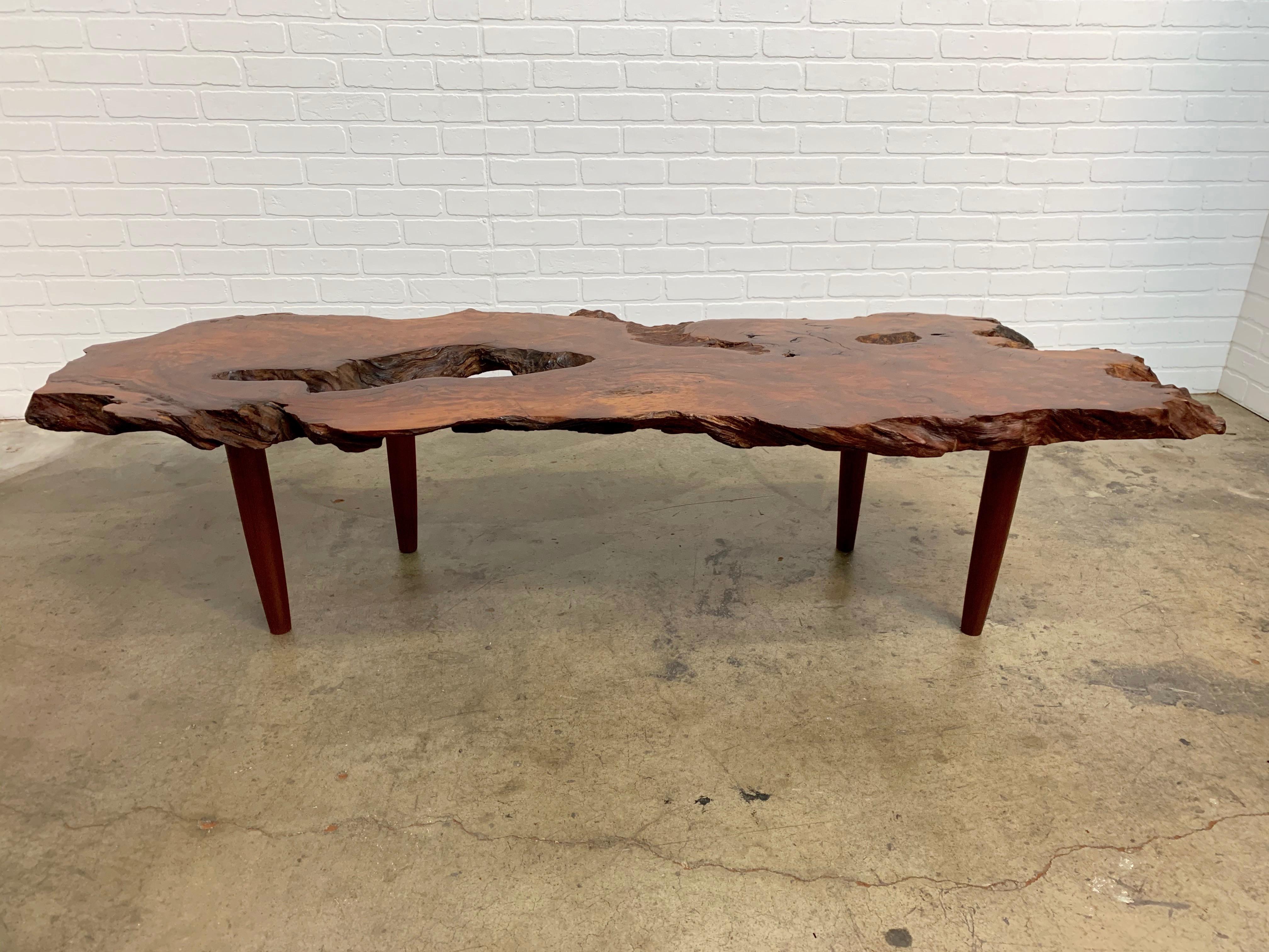 Vintage Burled Live Edge Coffee Table 7