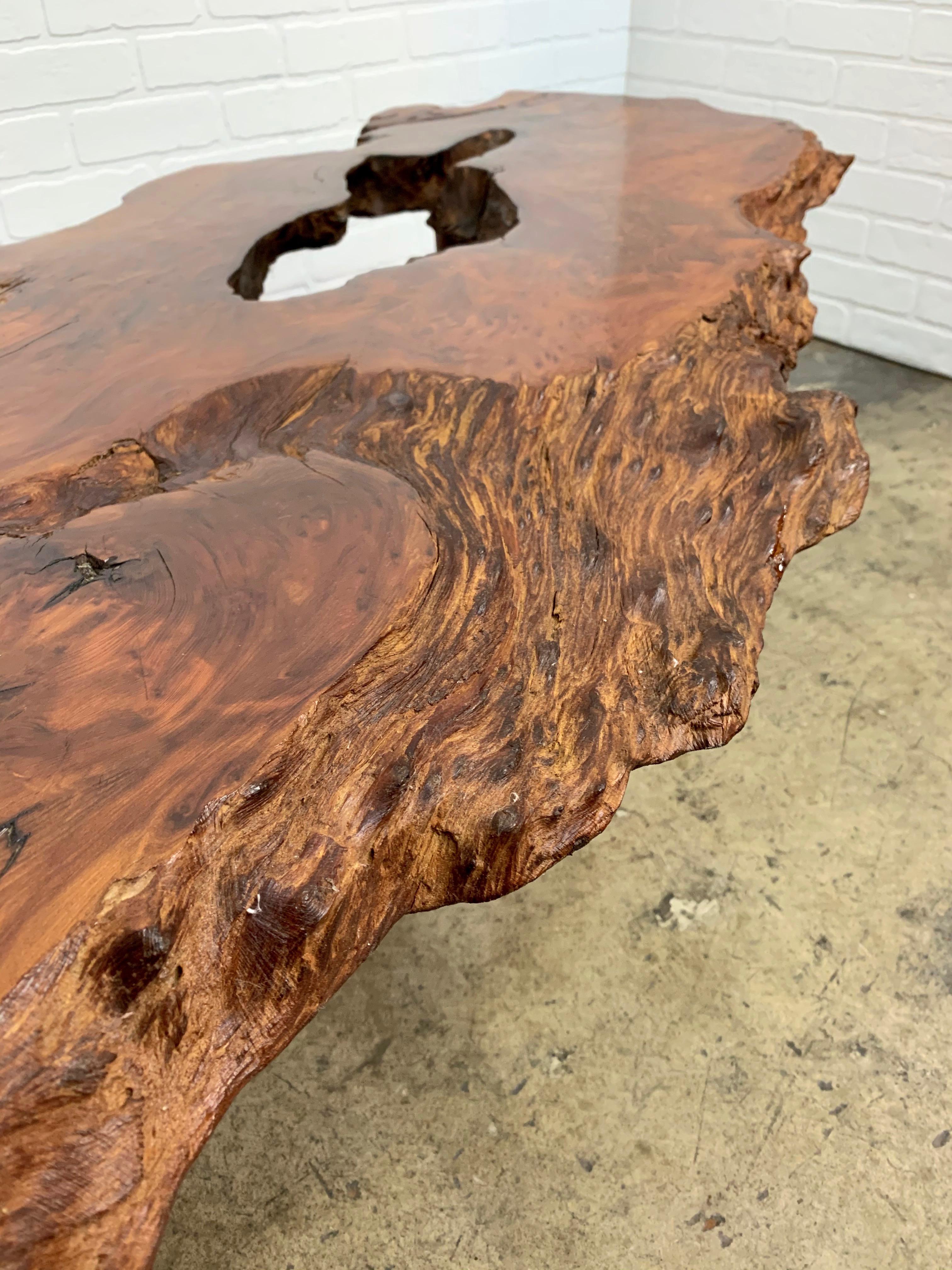 Vintage Burled Live Edge Coffee Table 11