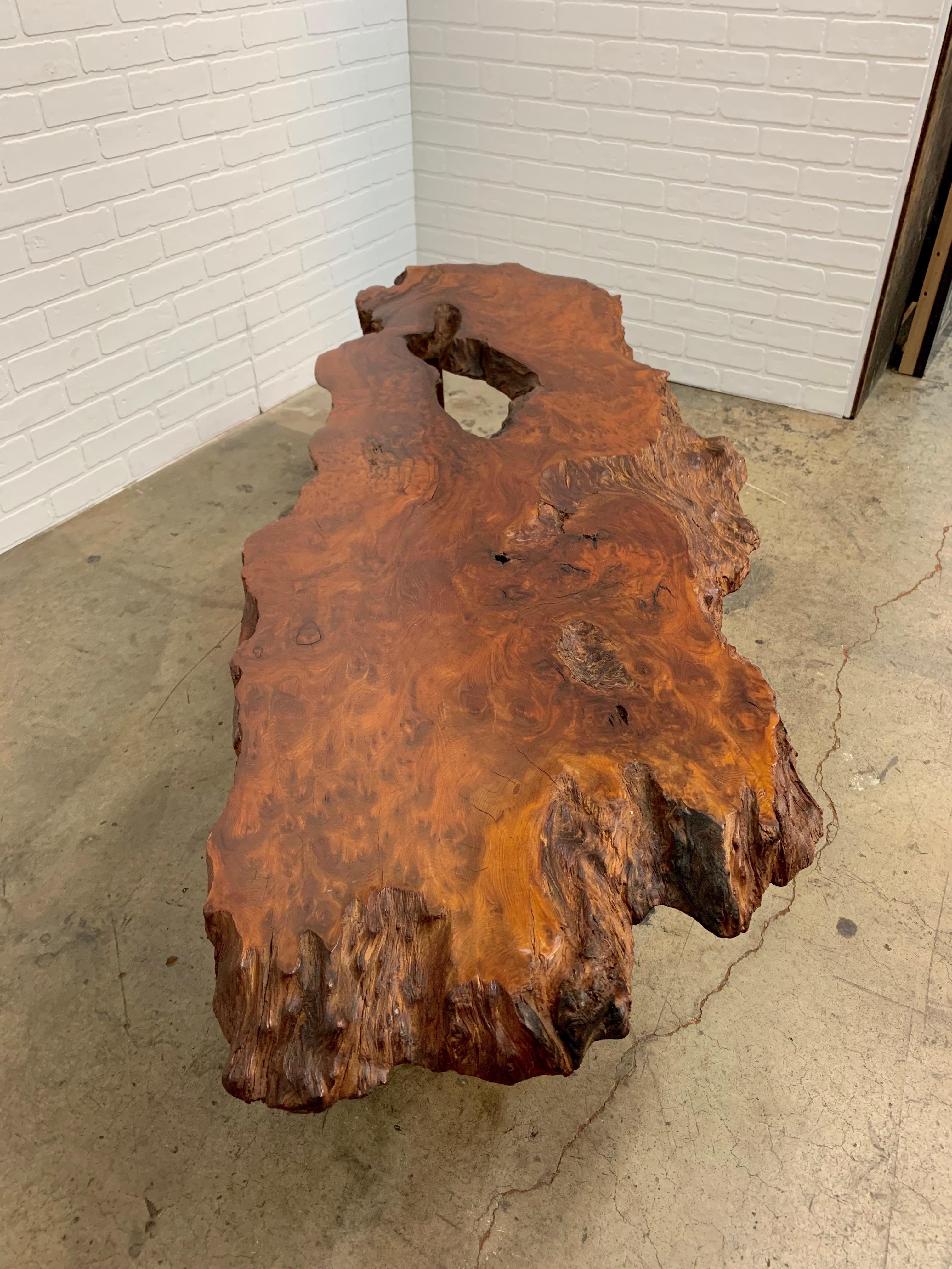 Vintage rustic organic modern burled slab top coffee table
Made from vintage items.