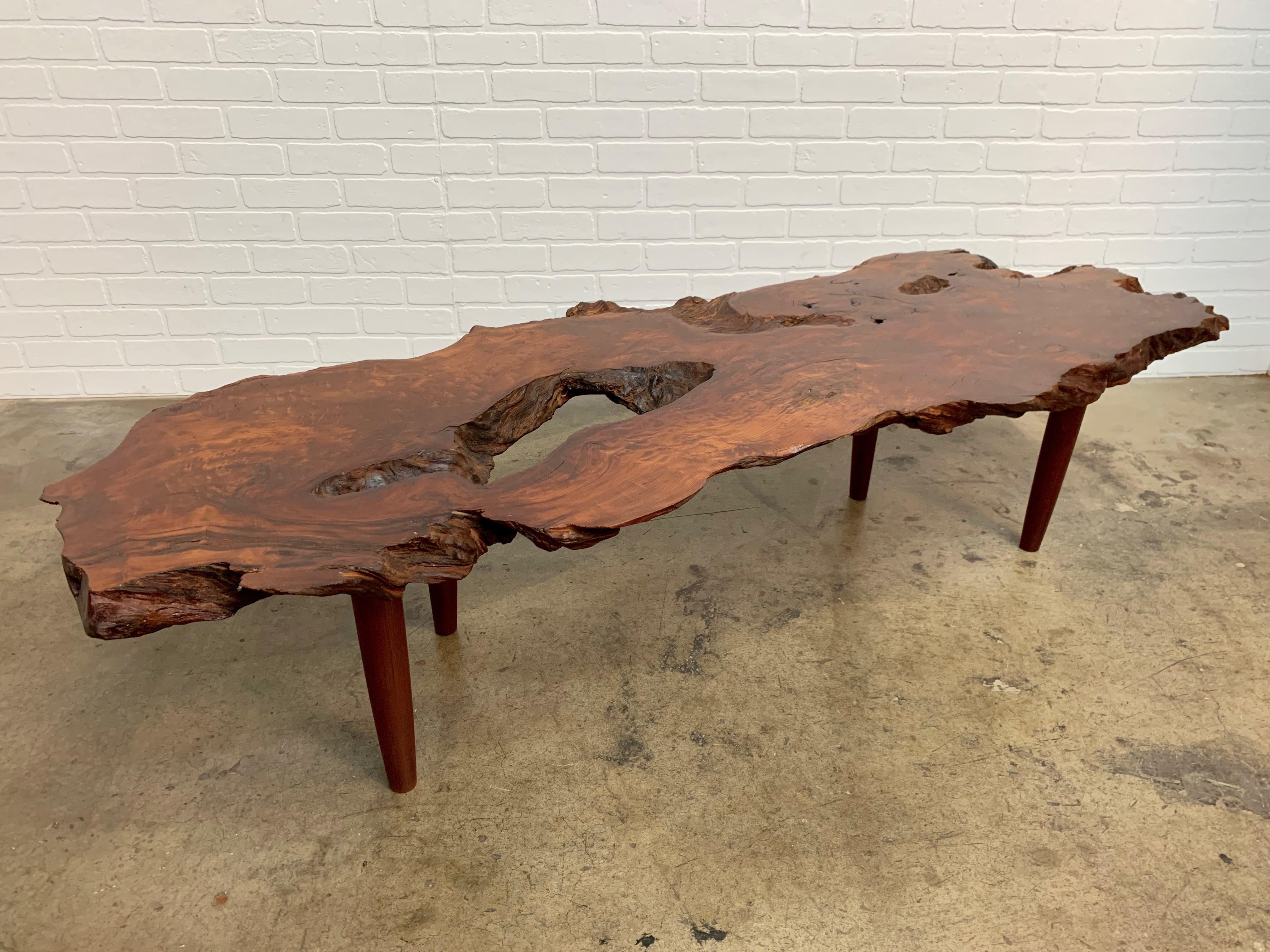 Mid-Century Modern Vintage Burled Live Edge Coffee Table