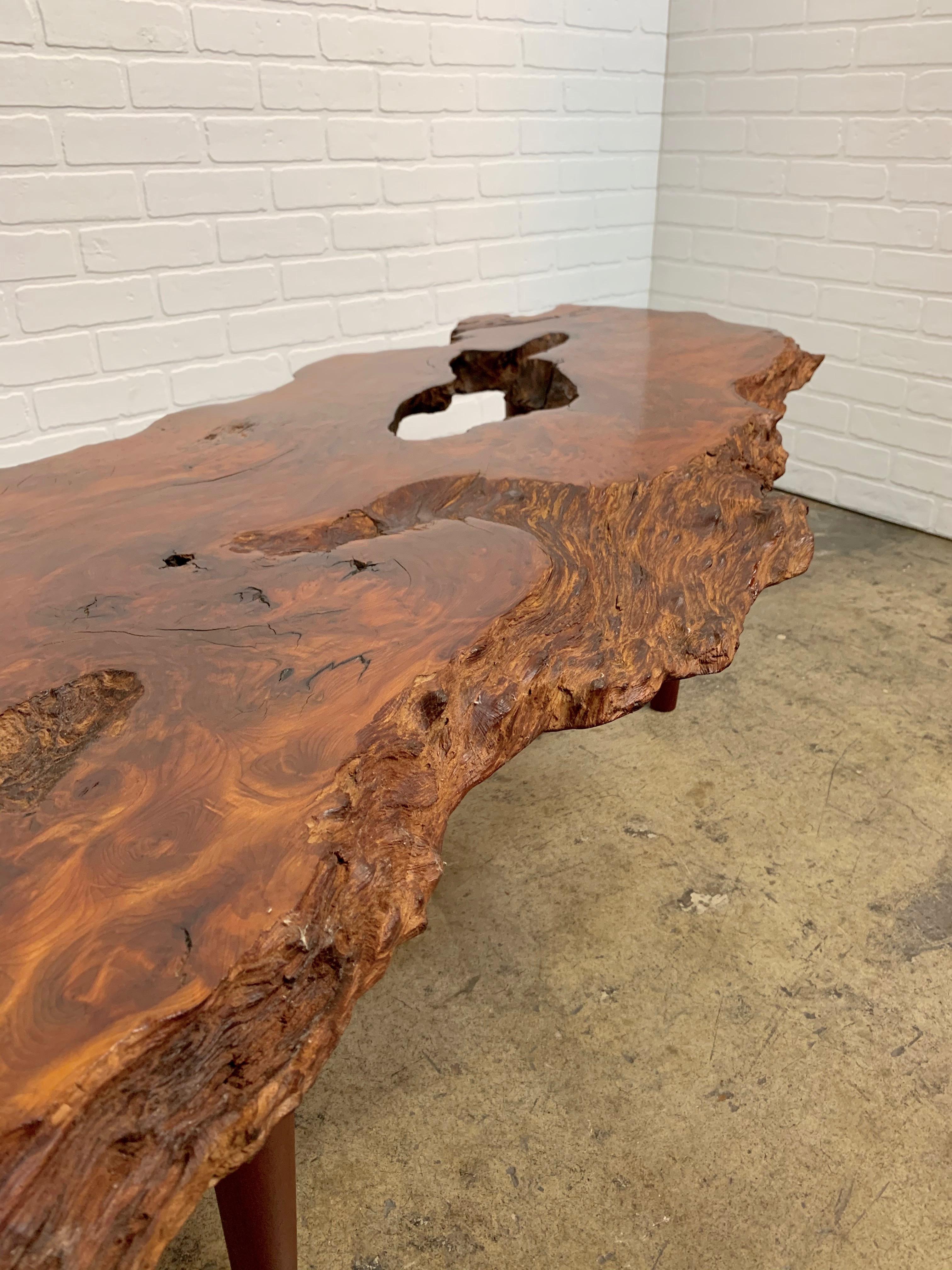 North American Vintage Burled Live Edge Coffee Table