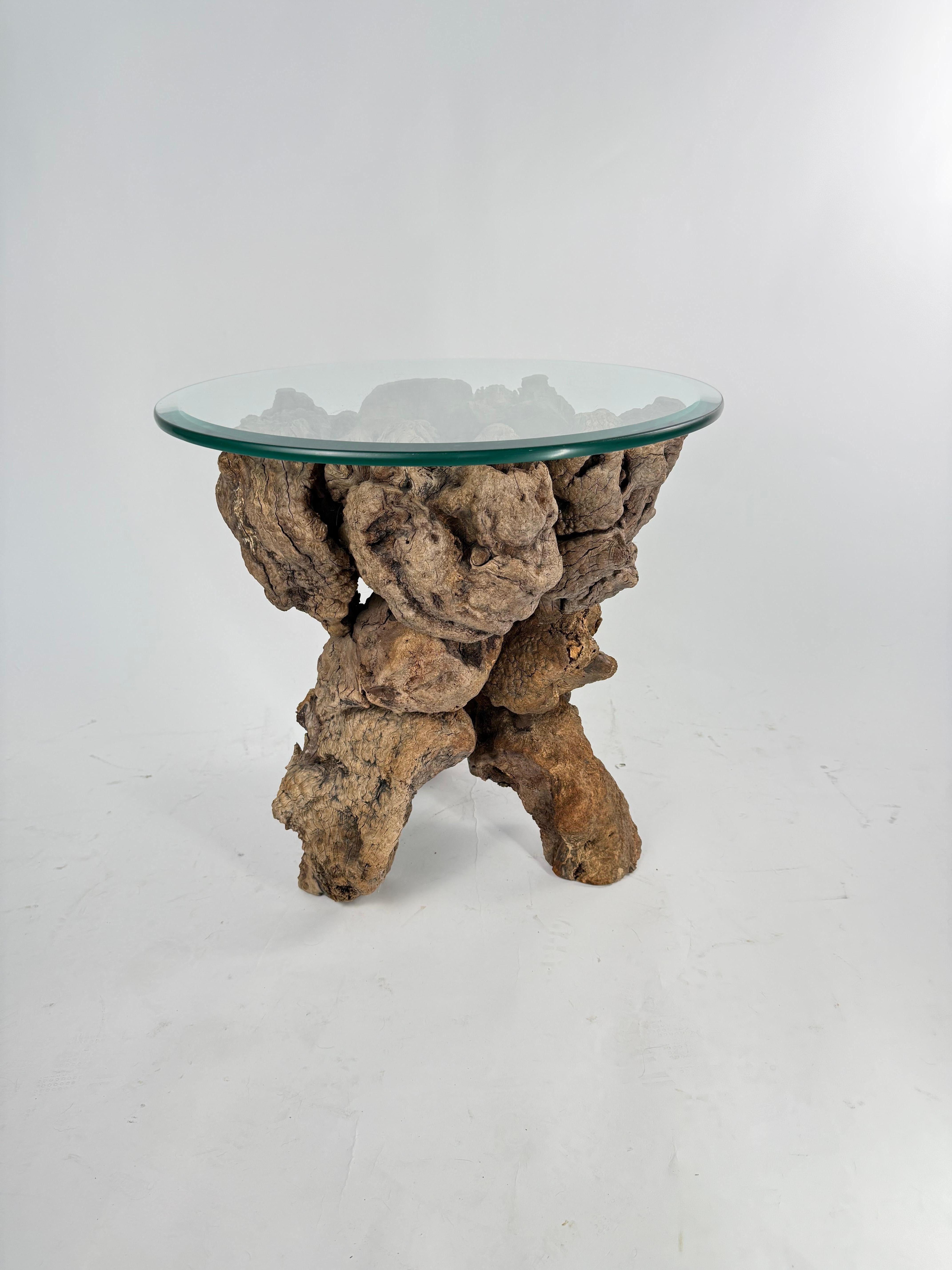 Mid-Century Modern Vintage Burled Root Side Table For Sale