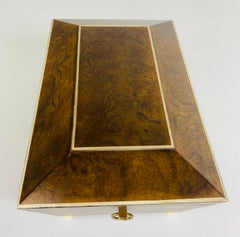 Vintage burled walnut and faux ivory dresser box after Maitland Smith