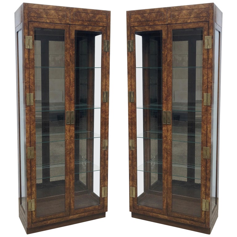 Vintage Burled Walnut Wood And Brass Vitrine Or Display Cabinets For Sale At 1stdibs