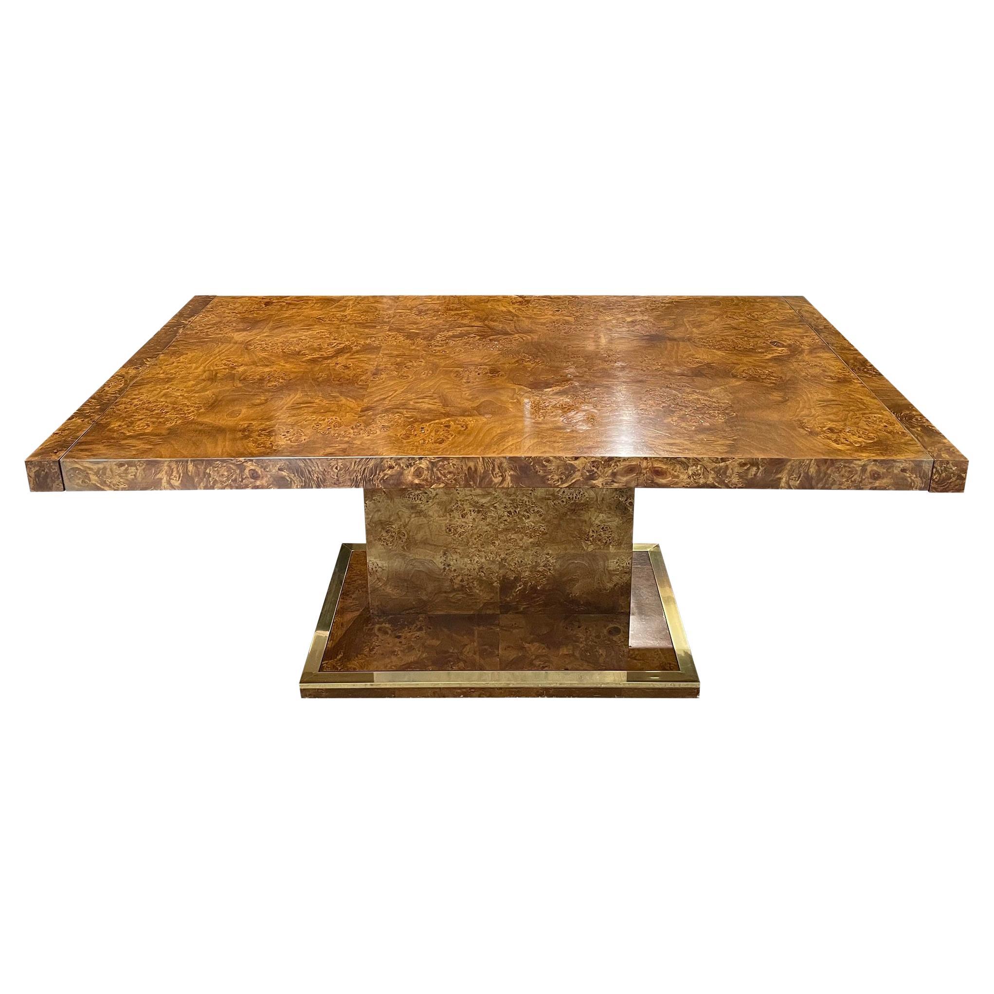 Mid Century Burled Wood Extension Dining Table 1970s, Manner of Milo Baughman For Sale