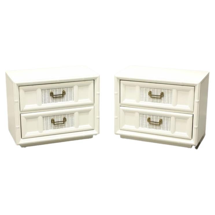 BURLINGTON HOUSE Asian Painted Faux Bamboo Wicker Nightstands - Pair