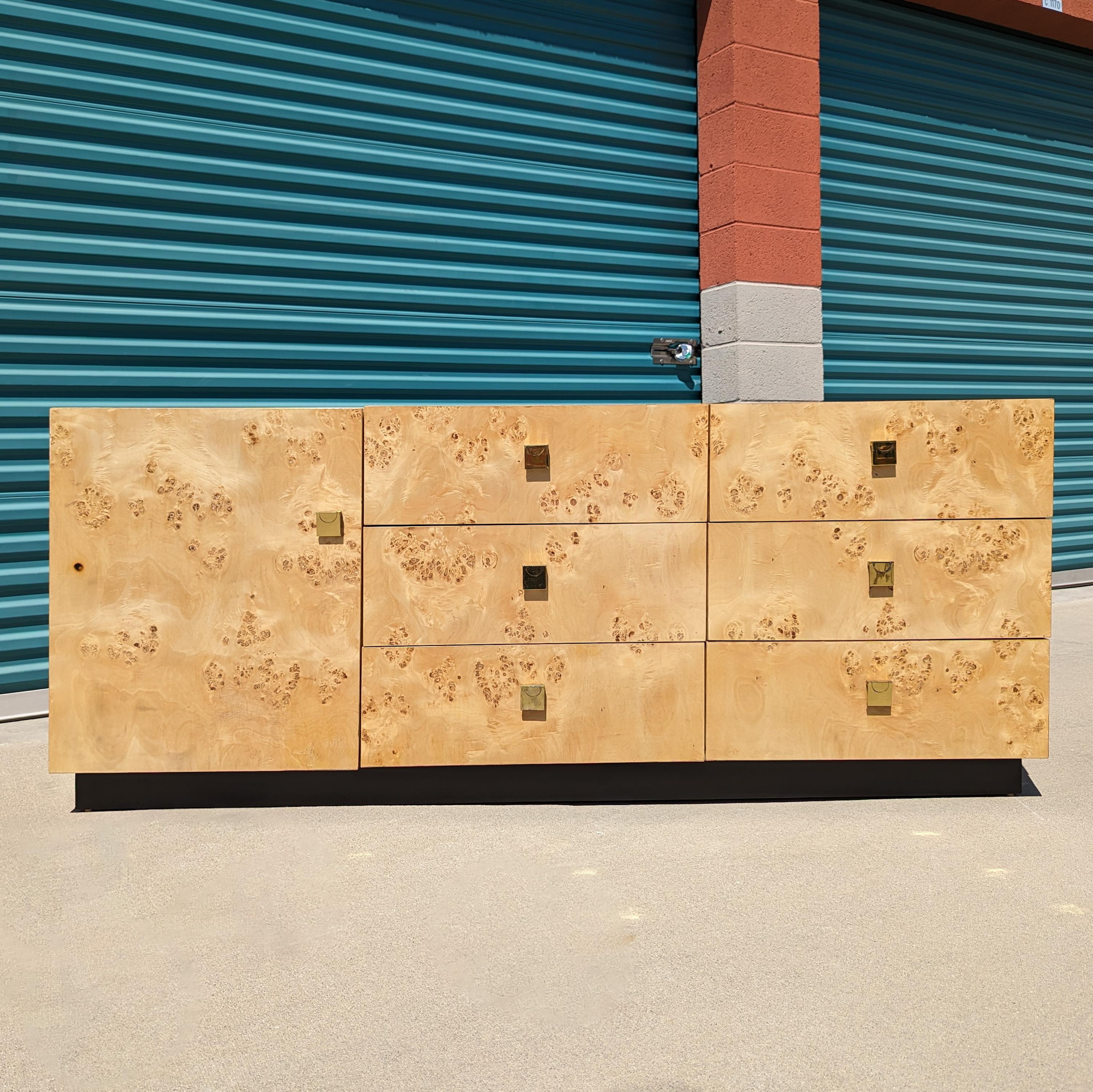 Vintage Burlwood and Brass Credenza by Founders In Good Condition In Chino Hills, CA