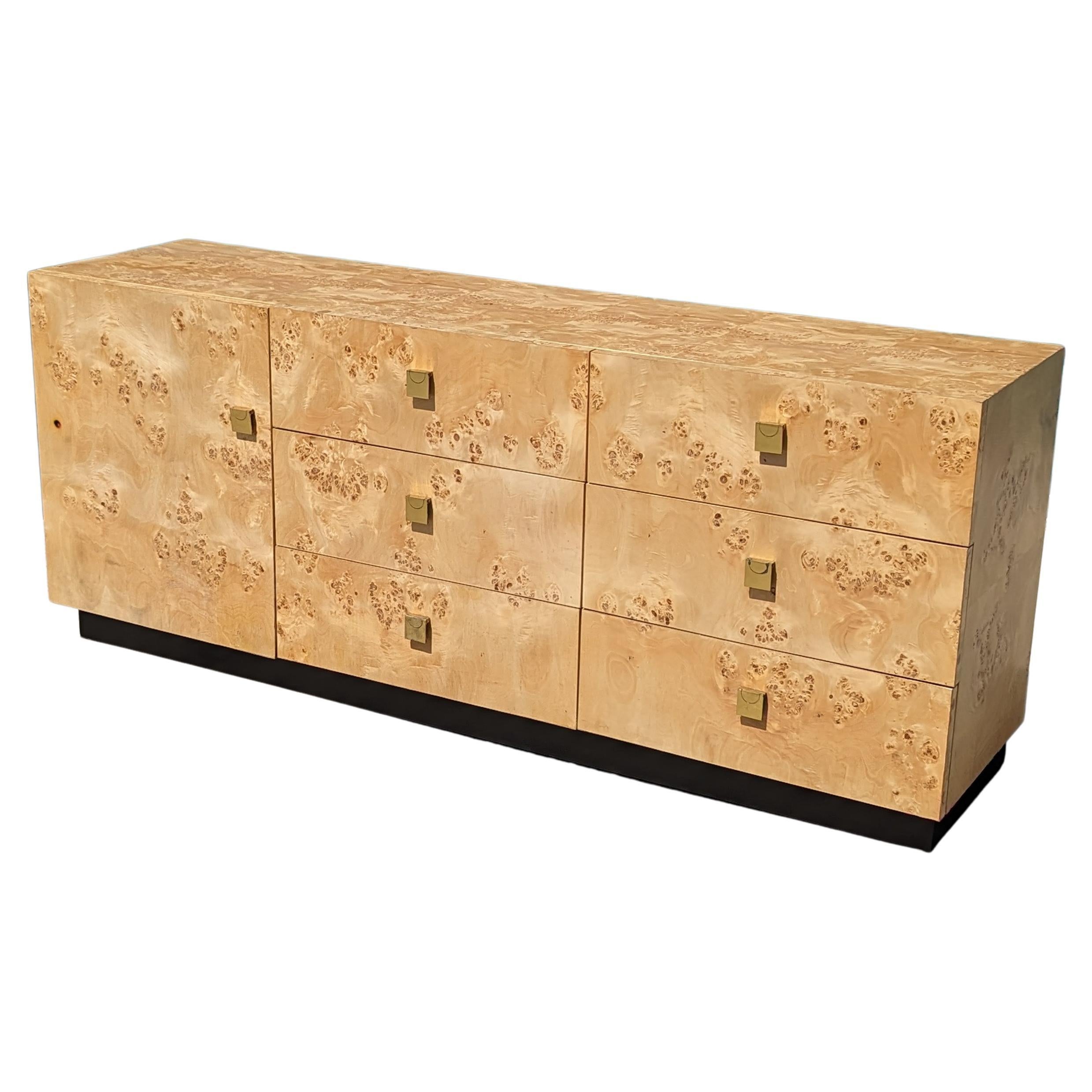 Vintage Burlwood and Brass Credenza by Founders