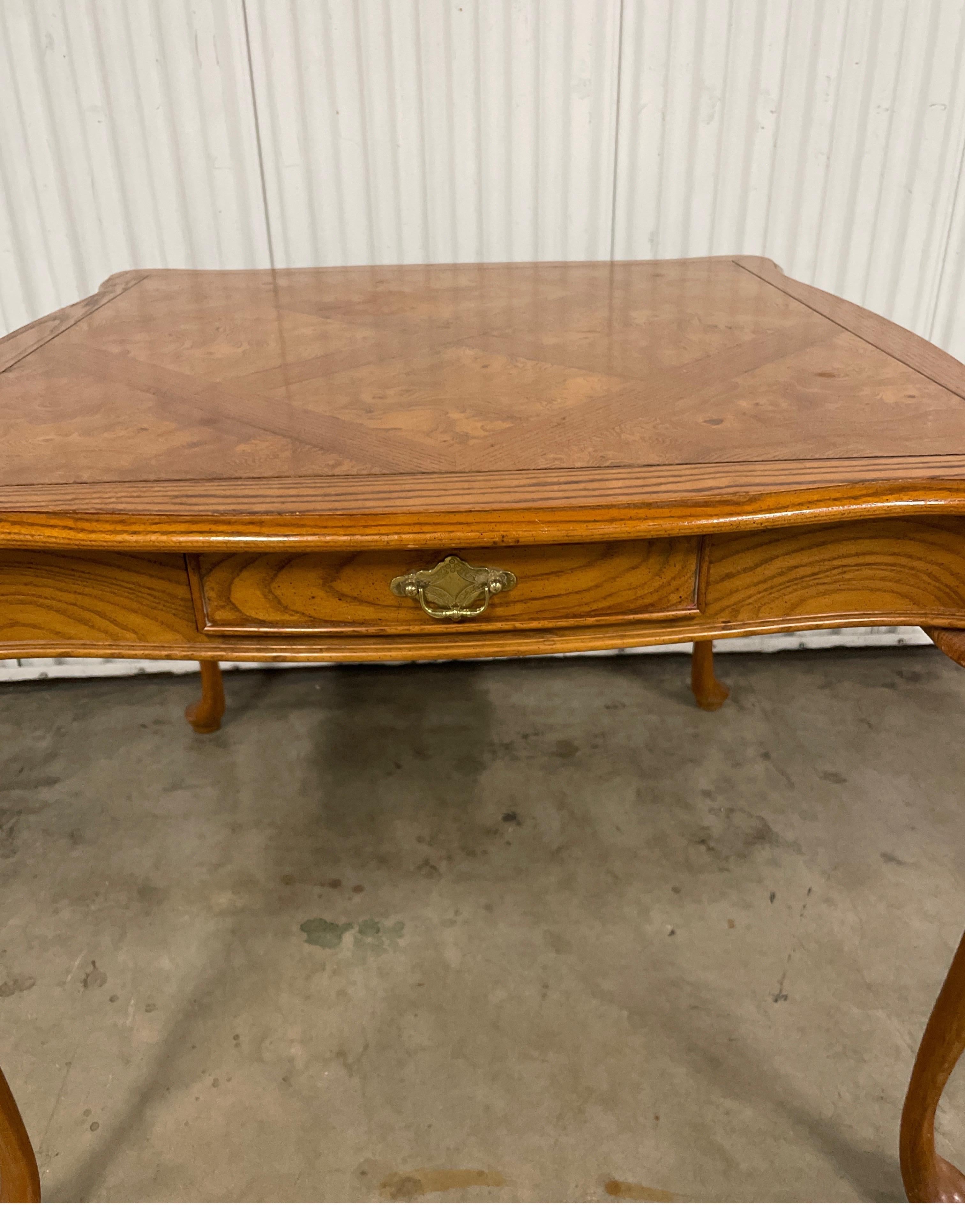 Vintage Burlwood marquetry top game table with cabriole legs by Hekman Furniture Company,
