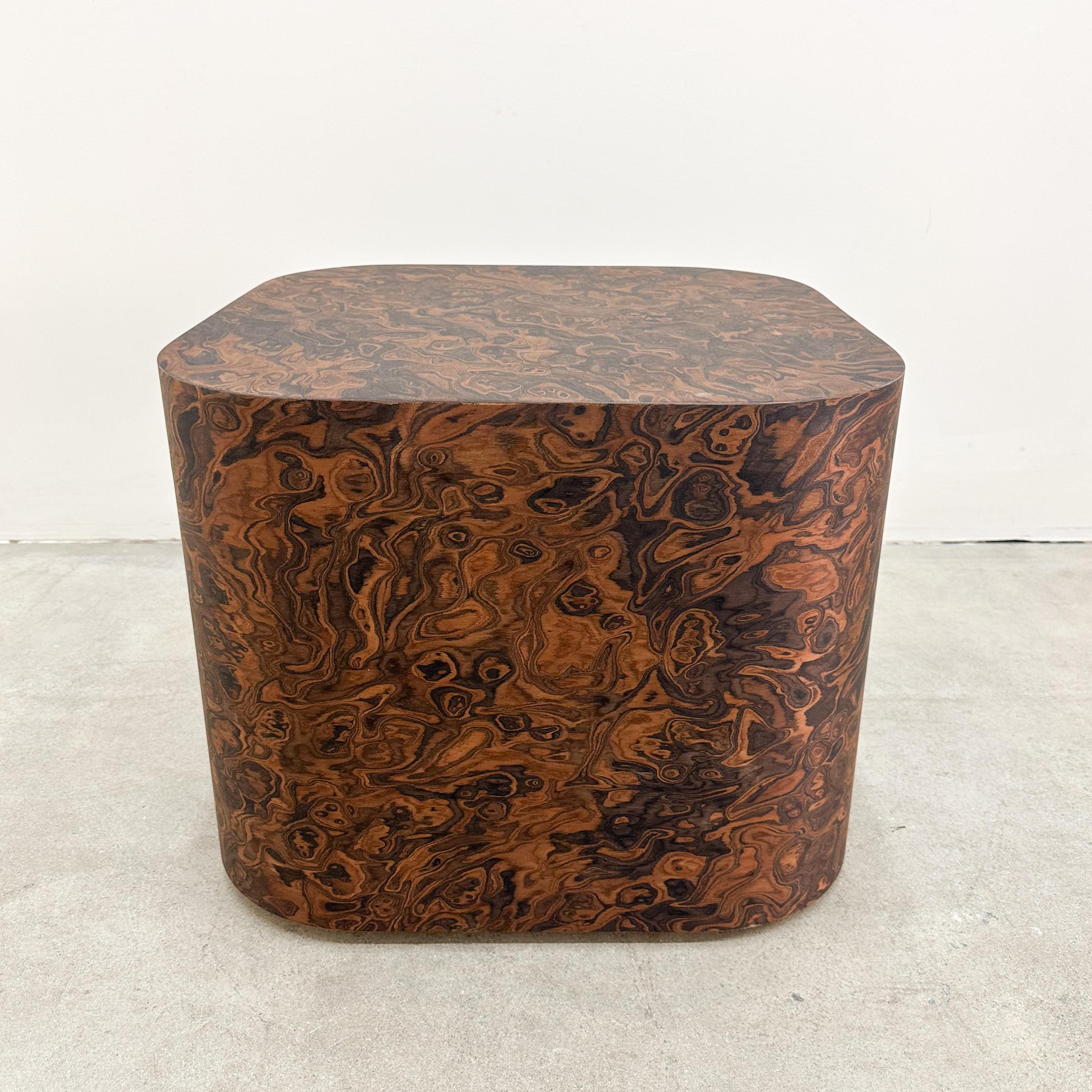 Unknown Vintage Burlwood Round Edge Cocktail Table Side Table Drink Table Postmodern MCM