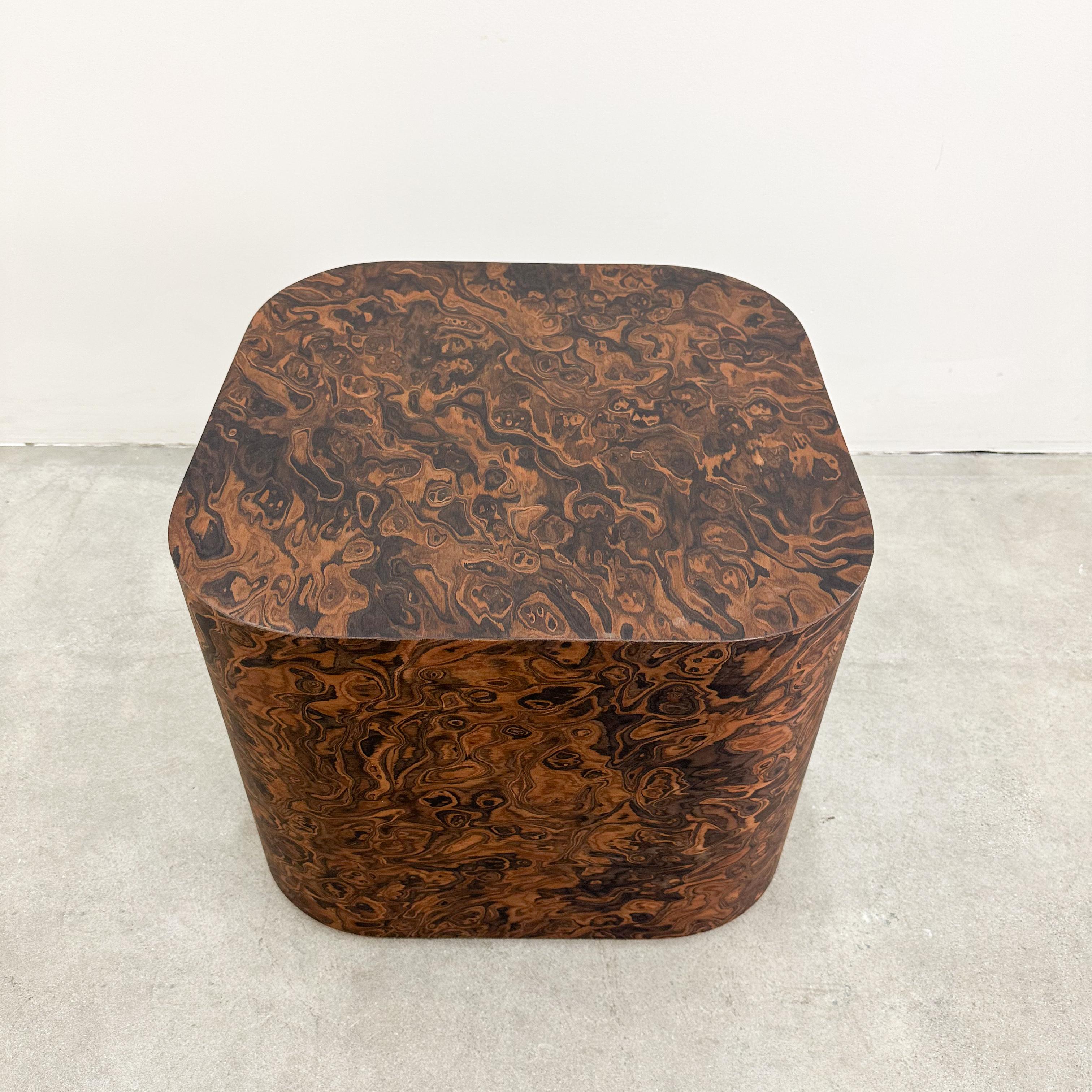 Veneer Vintage Burlwood Round Edge Cocktail Table Side Table Drink Table Postmodern MCM