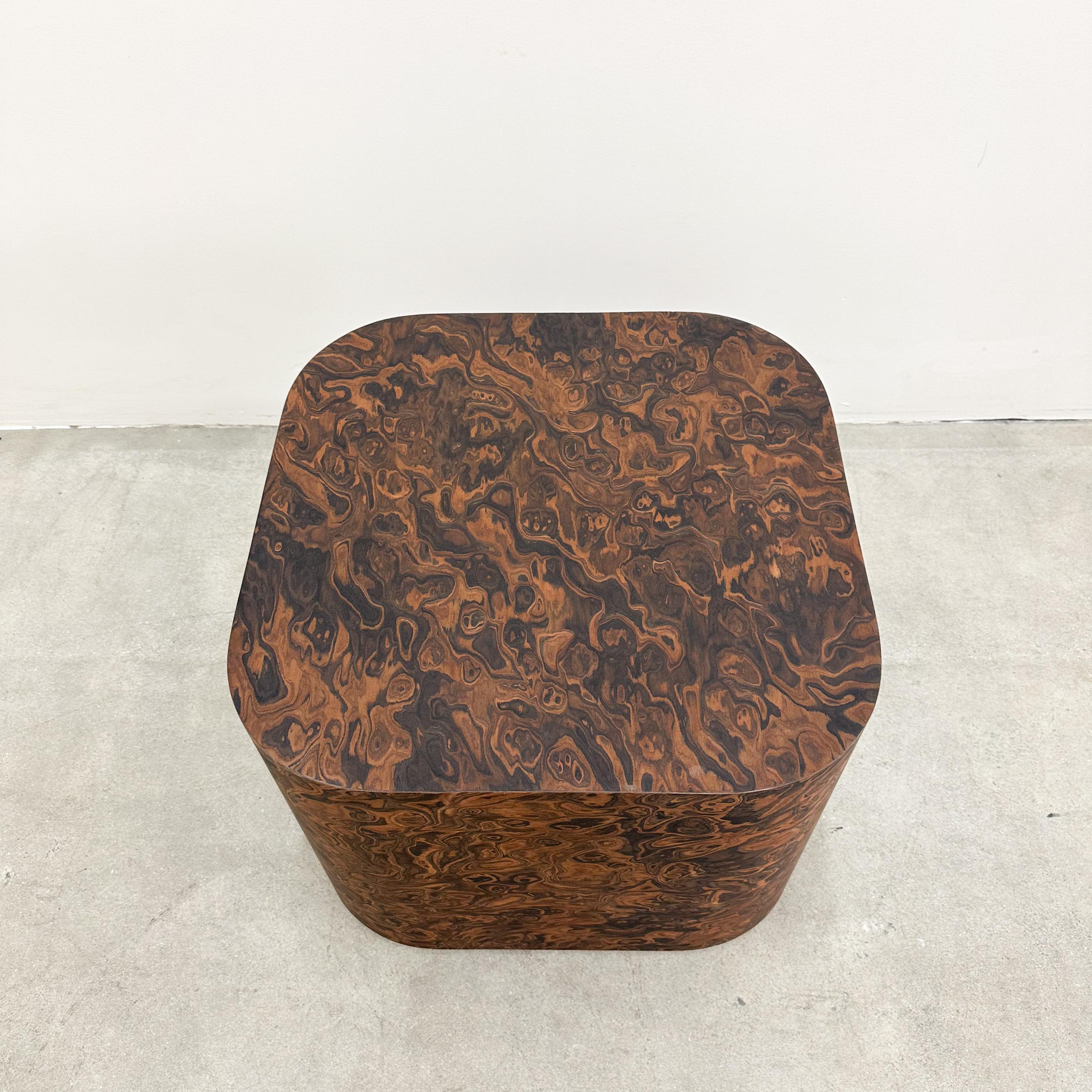 Vintage Burlwood Round Edge Cocktail Table Side Table Drink Table Postmodern MCM In Excellent Condition In Palm Desert, CA