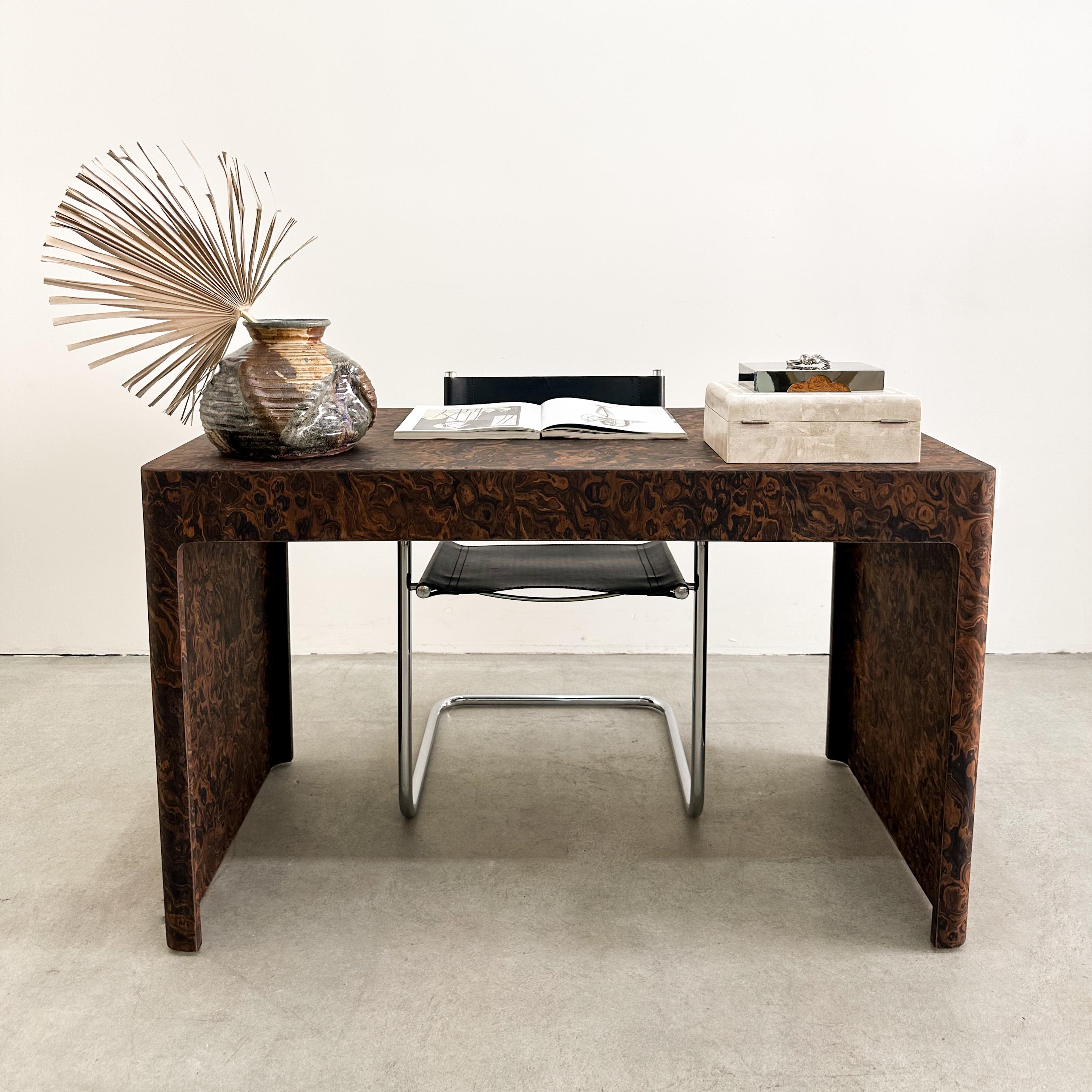 Vintage 1970s Mid-Century Modern Burlwood Desk For Sale at 1stDibs