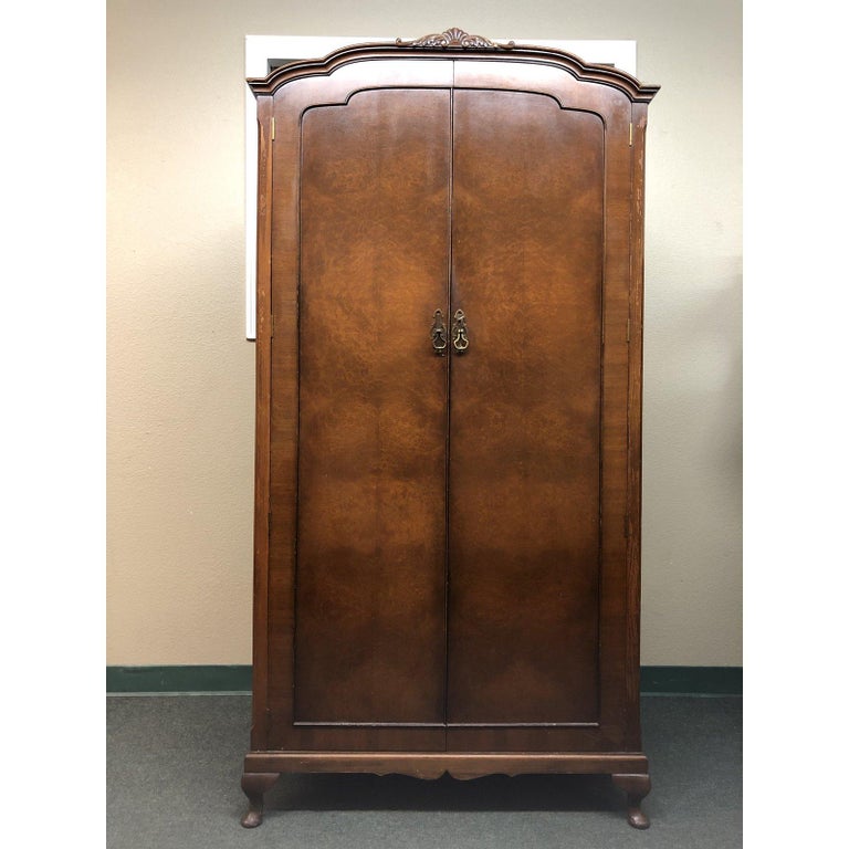Vintage Burl Wood Wardrobe Armoire For Sale at 1stDibs