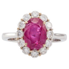 Vintage Burma No Heat Ruby and Diamond 18K White Gold Ring