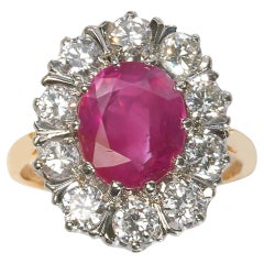 Vintage Burma Ruby and Diamond Cluster Ring, 4.33 Carats
