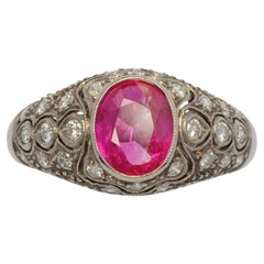 Vintage Burma ruby and diamond ring GIA Certificate