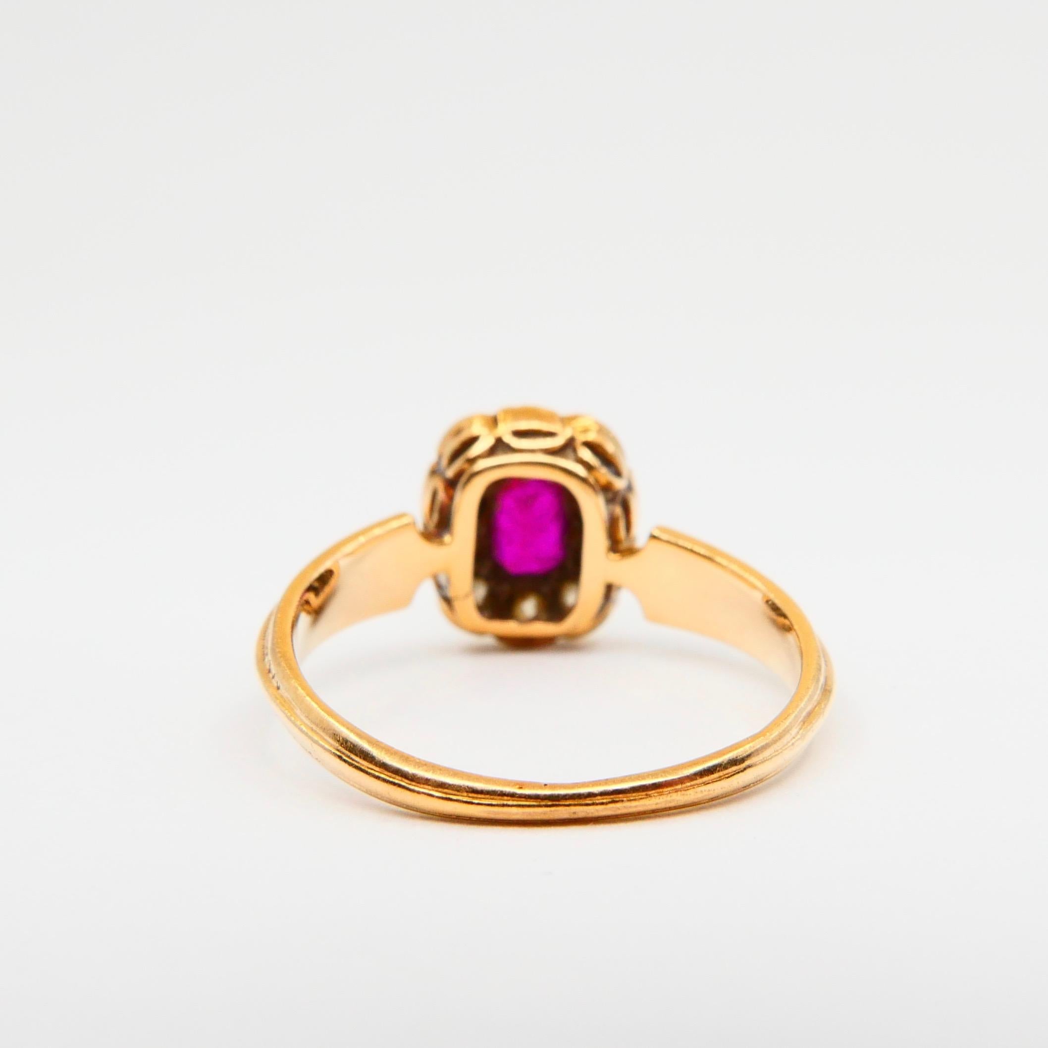 Vintage Burma Ruby and Old Mine Cut Diamond Ring, 18 Karat Yellow Gold 4