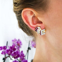 Vintage Burma Ruby, Diamond and 18 Karat Gold Earrings, Circa 1940