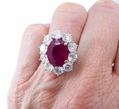 Vintage Burma Ruby Diamond Gold Cluster Ring AGL Estate Jewelry
