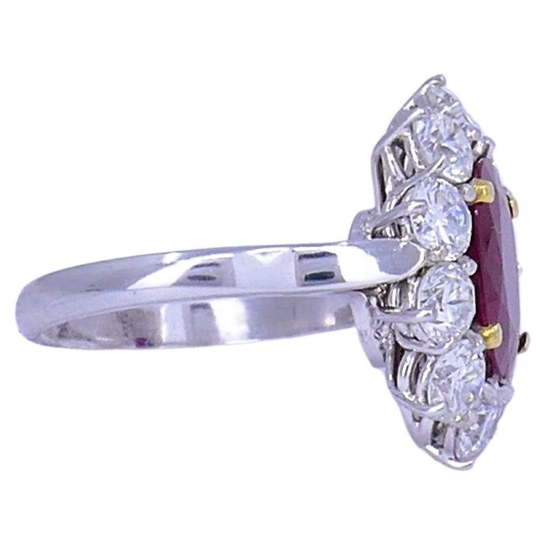 Vintage Burma Ruby Diamond Gold Cluster Ring AGL Estate Jewelry In Good Condition For Sale In Beverly Hills, CA