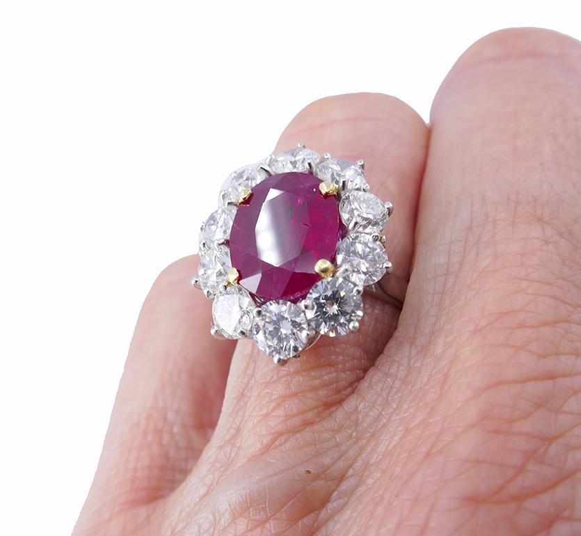 Vintage Burma Ruby Diamond Gold Cluster Ring AGL Estate Jewelry For Sale 2