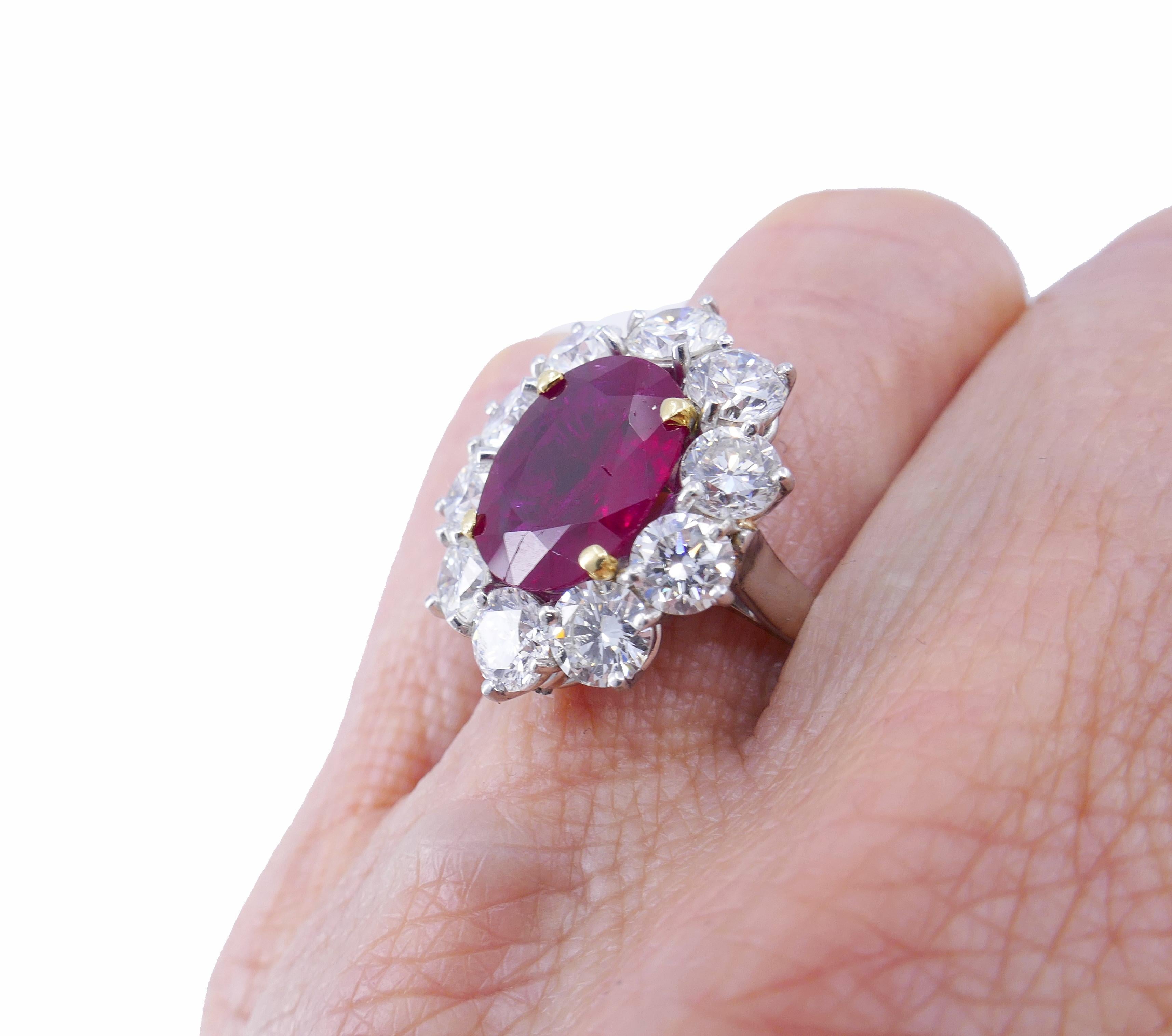 Vintage Burma Ruby Diamond Gold Cluster Ring AGL Estate Jewelry For Sale 3