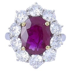 Vintage Burma Rubin Diamant Gold Cluster Ring AGL Estate Jewelry