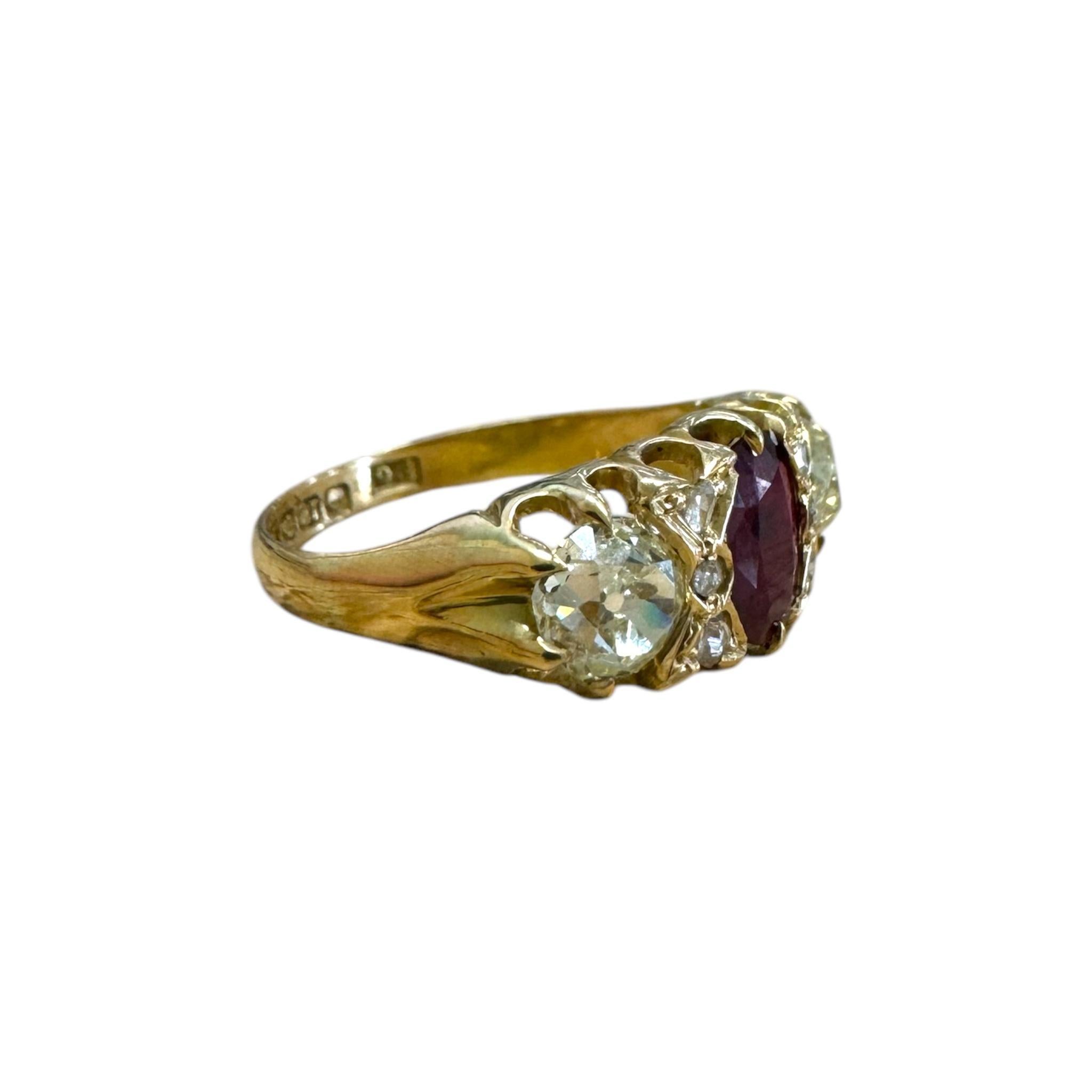 Anillo vintage de rubí de Birmania y diamantes Oro amarillo de 18 quilates Loto GIA en venta 5
