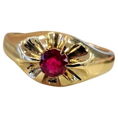 Vintage Burma Ruby Gypsy Ring - Size 9.25 14K Yellow Gold