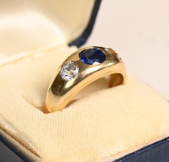 Vintage Drei Stone Gypsy Ring. 1,2ct No Heat Burma Saphir Diamant H VS2-SI1