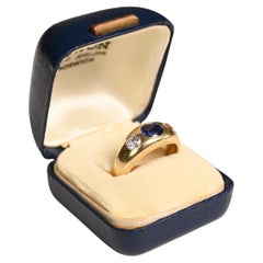 Vintage Drei Stone Gypsy Ring. 1,2ct No Heat Burma Saphir Diamant H VS2-SI1
