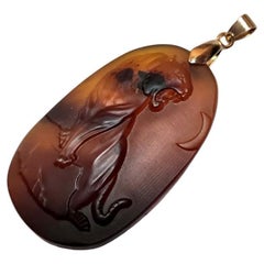 Vintage Burmese Amber Tiger Pendant