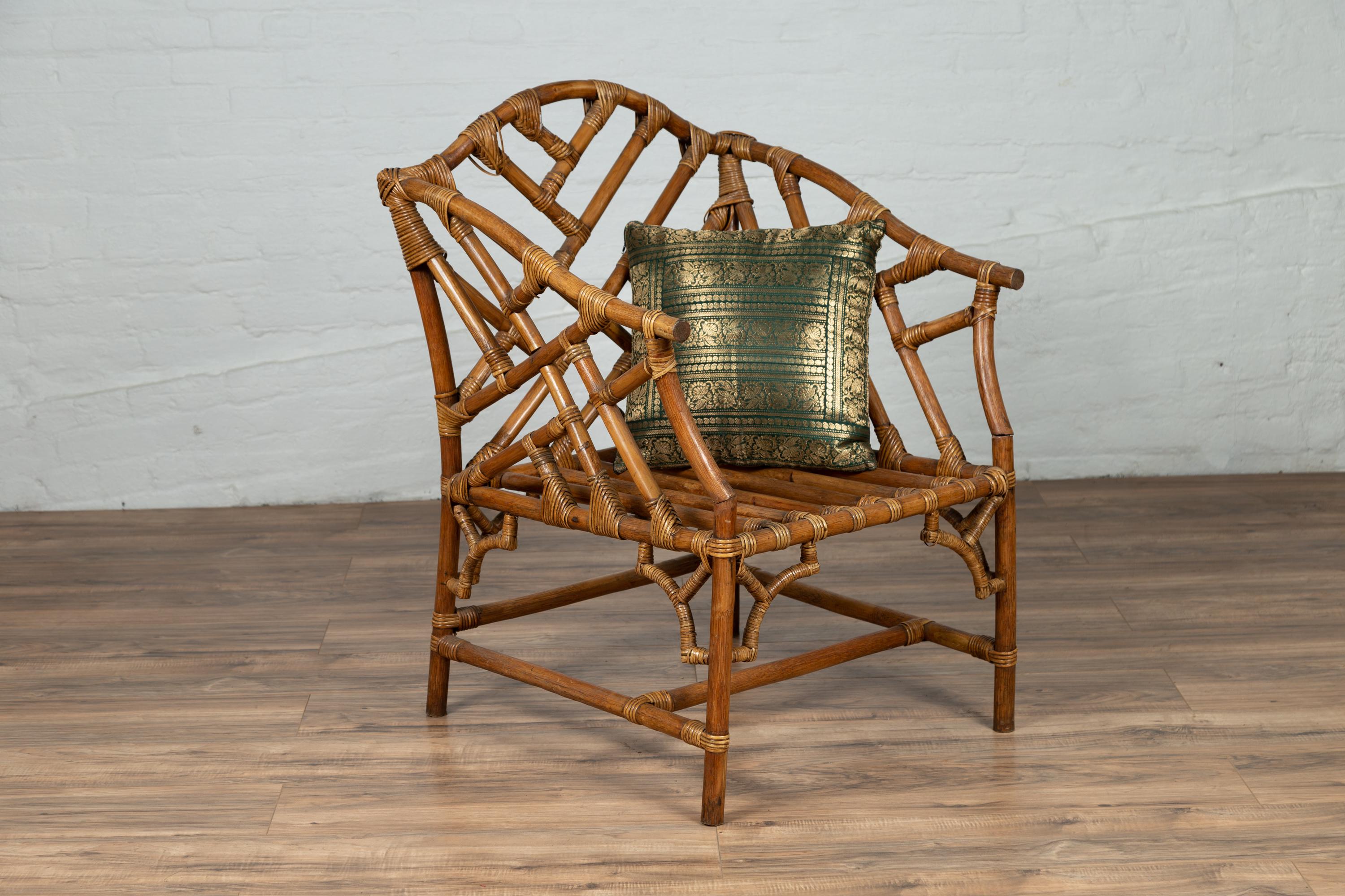 Vintage Burmese Bamboo and Rattan Armchair with Chinese Chippendale Patterns 6