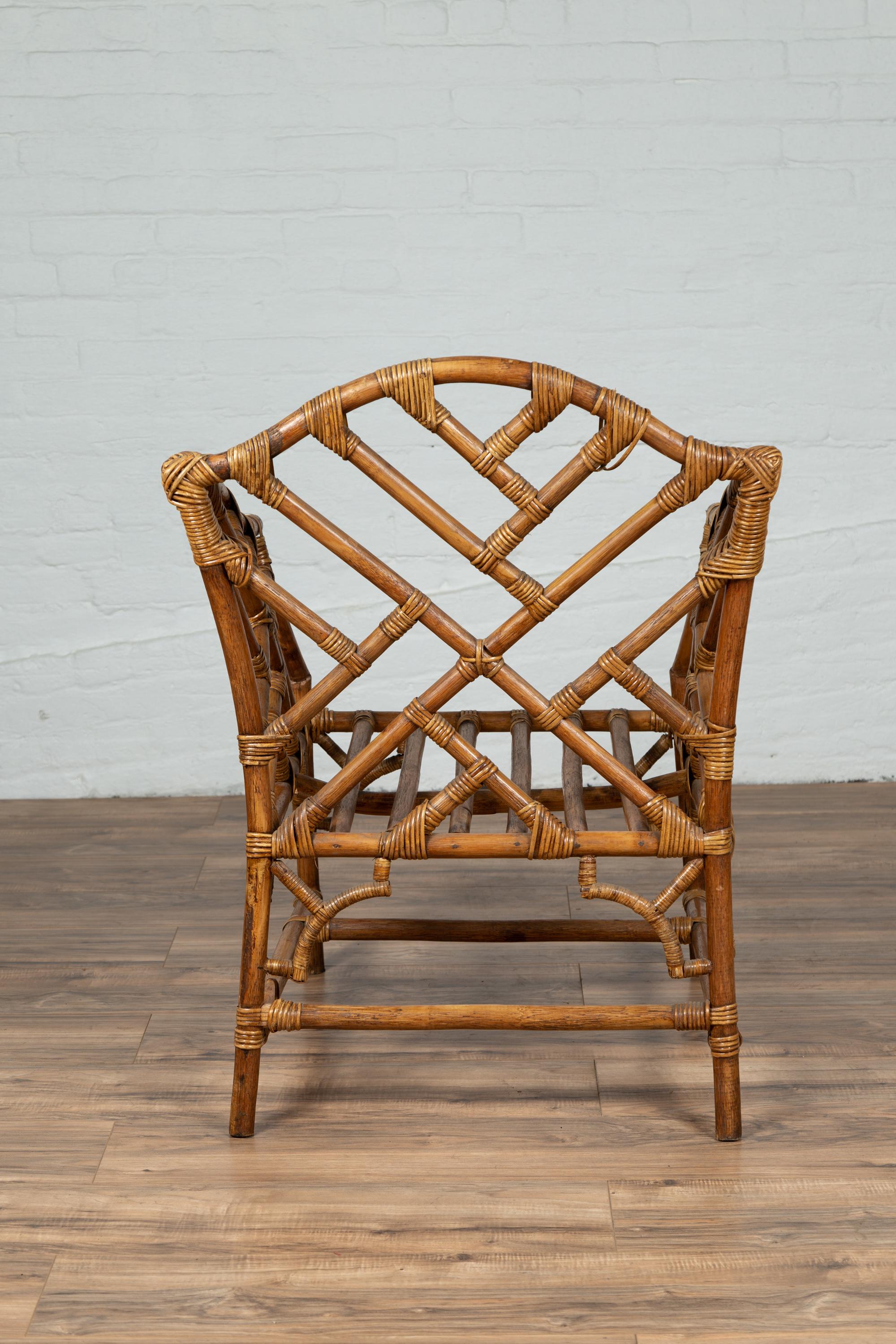 Vintage Burmese Bamboo and Rattan Armchair with Chinese Chippendale Patterns 8