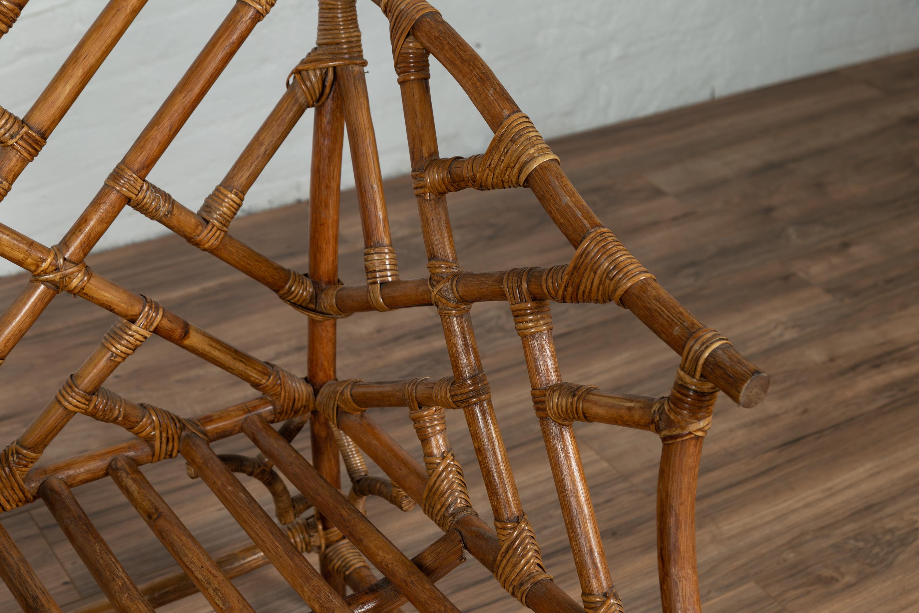 20th Century Vintage Burmese Bamboo and Rattan Armchair with Chinese Chippendale Patterns