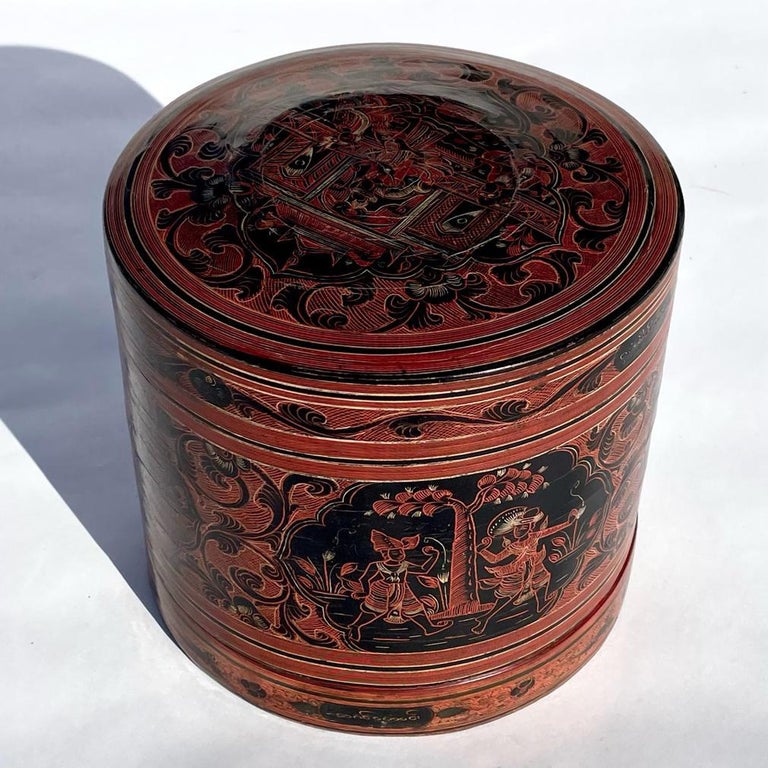 Red Lacquer Burmese Betel Box - Ca 1920 Red Lacquer Burmese Betel Box - Ca 1920