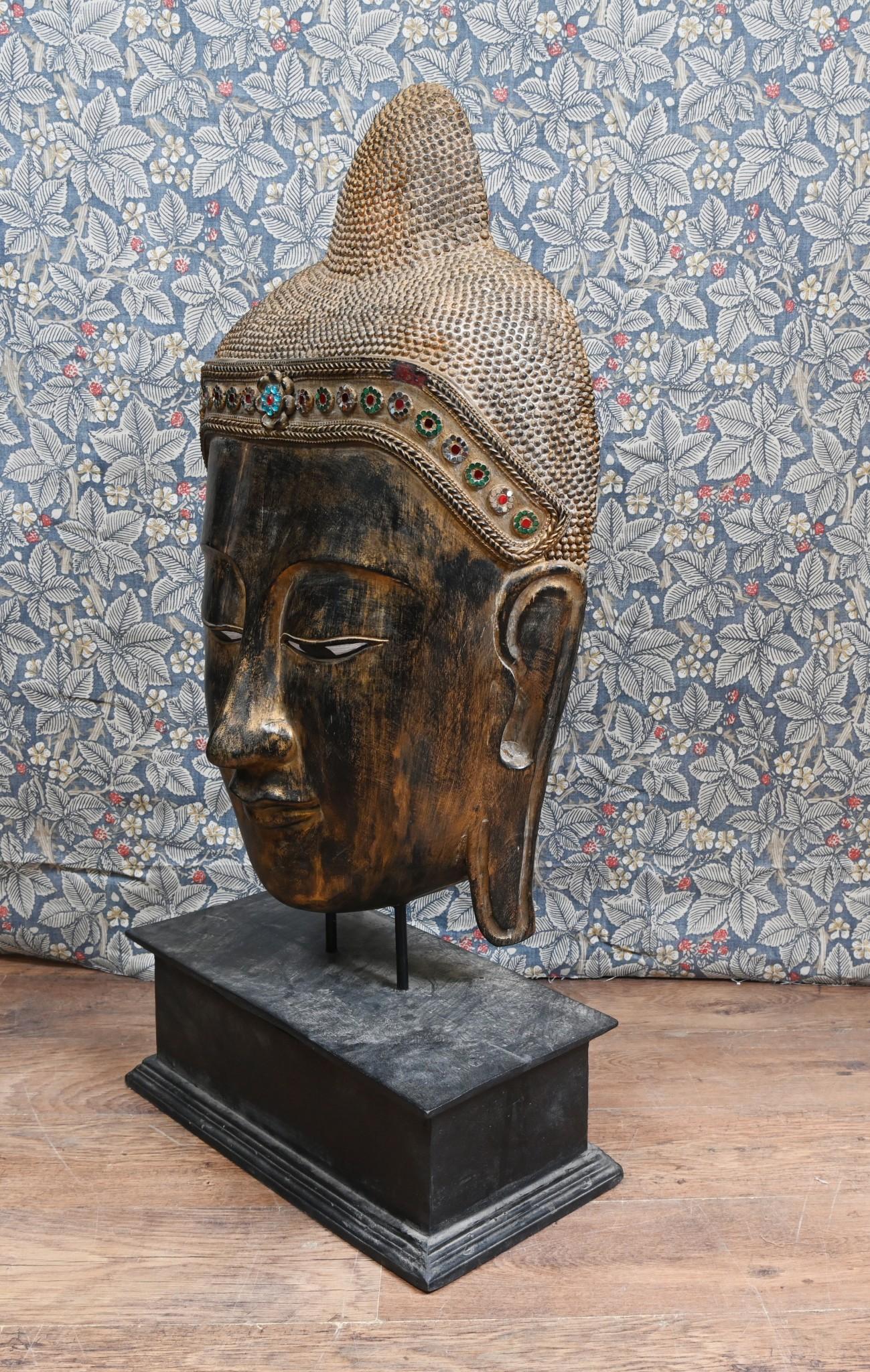 Busto de Buda birmano Vintage Máscara budista Namaste 1930 Bronce en venta