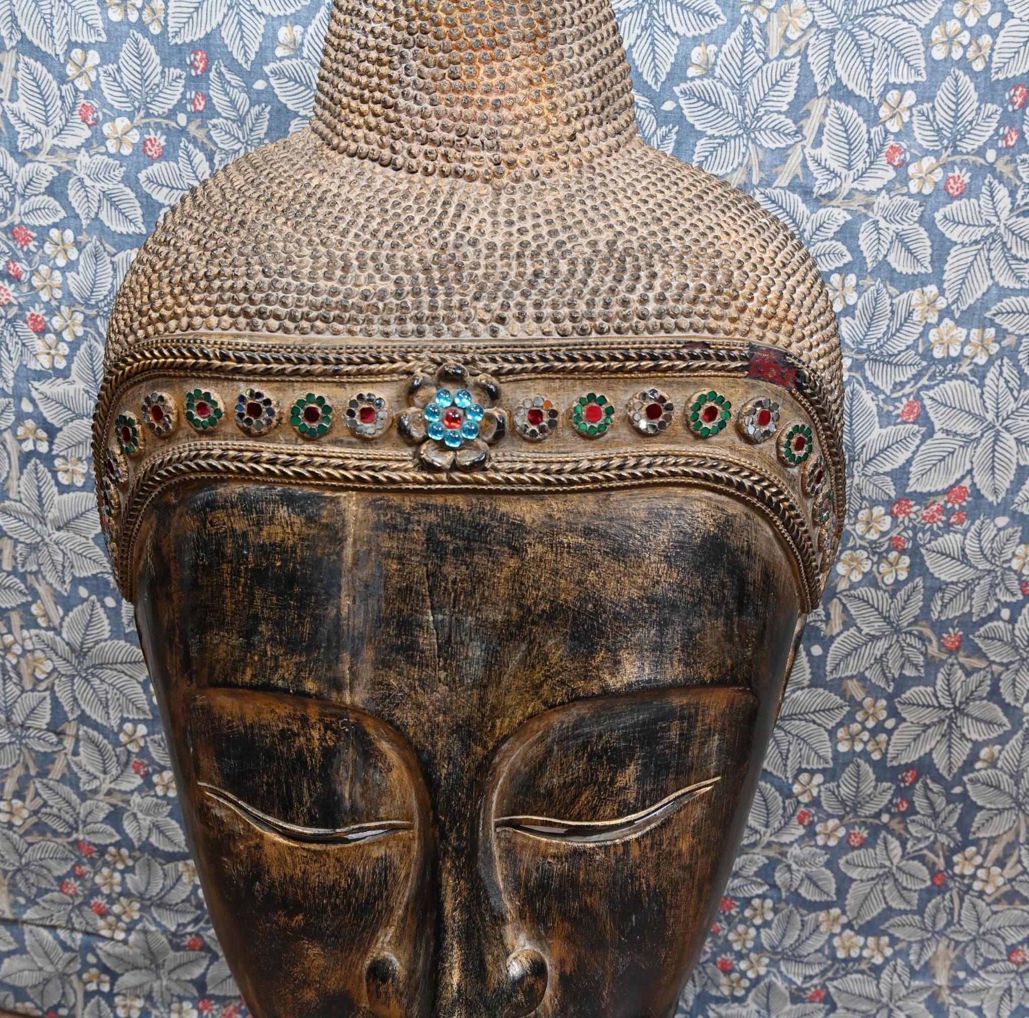 Busto de Buda birmano Vintage Máscara budista Namaste 1930 en venta 1